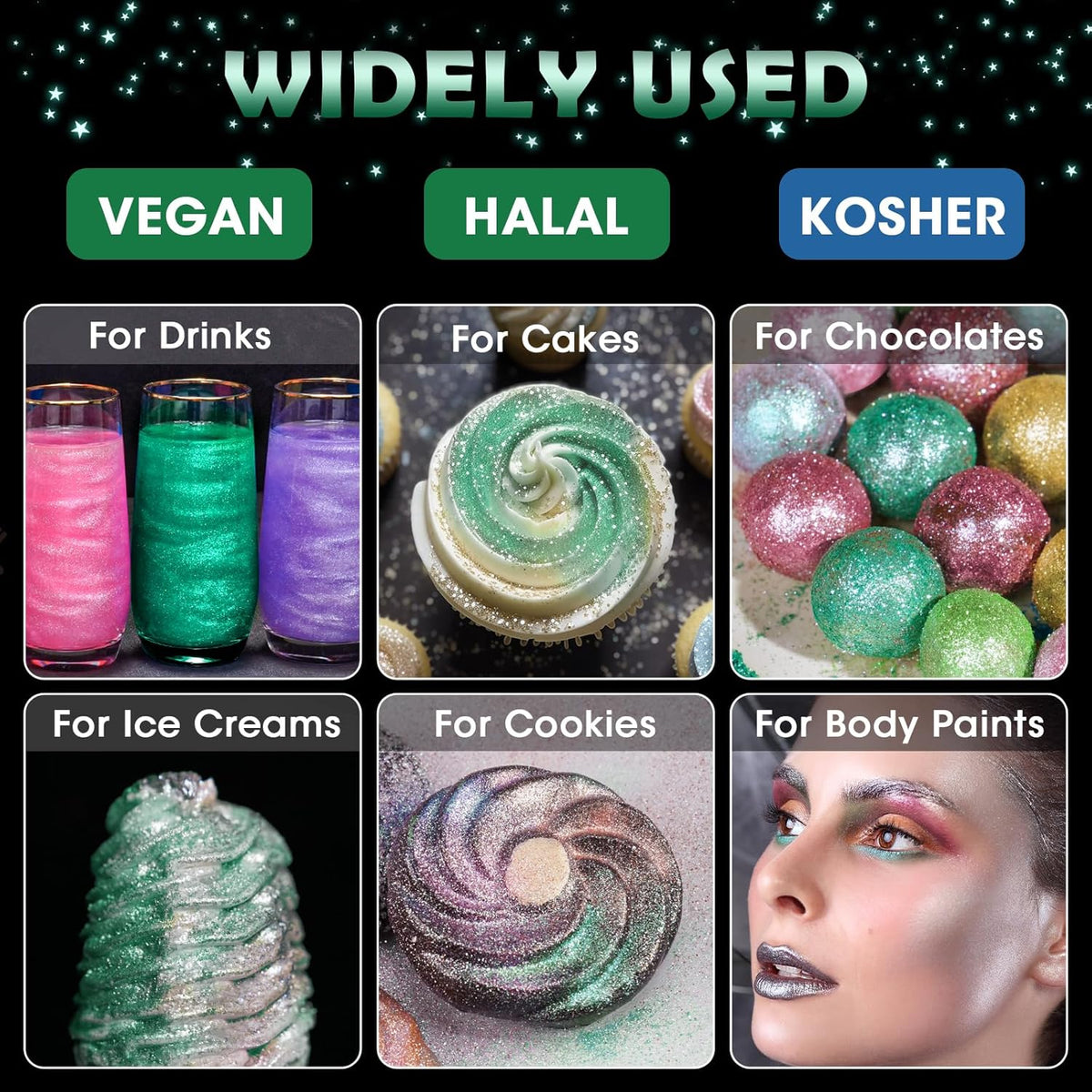 NiHome Edible Food-Grade Glitter Powder Glimmer Luster Dust Metallic Fancy Food Decorating Sprinkle