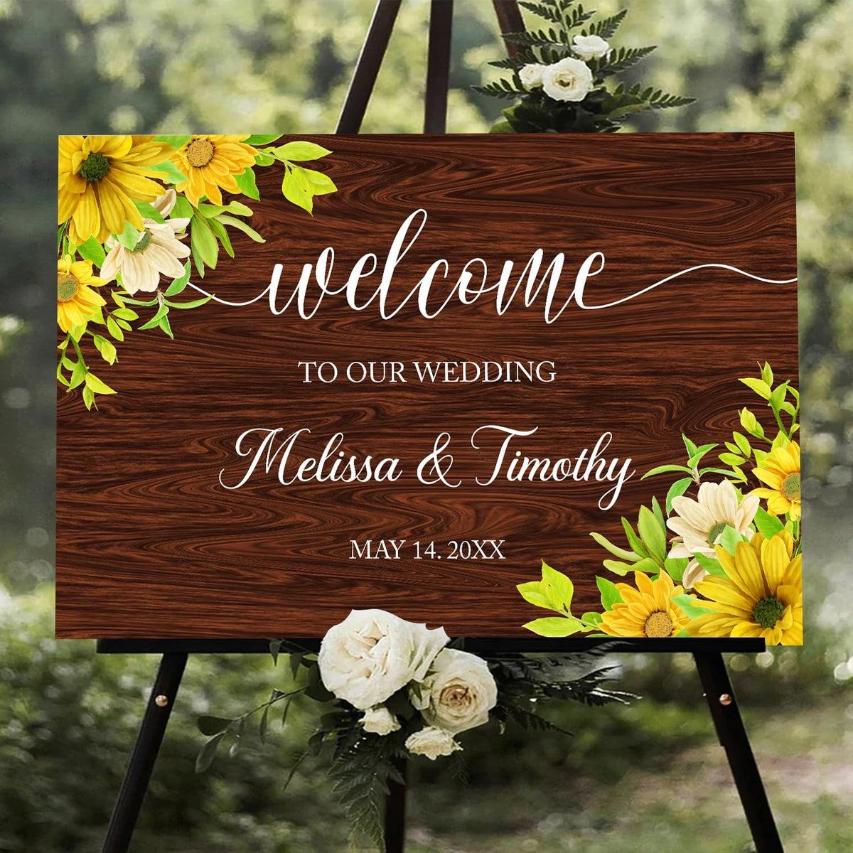 Rustic Sunflower Wedding Welcome Sign Template, Printable Wood-Inspired Welcome Sign with