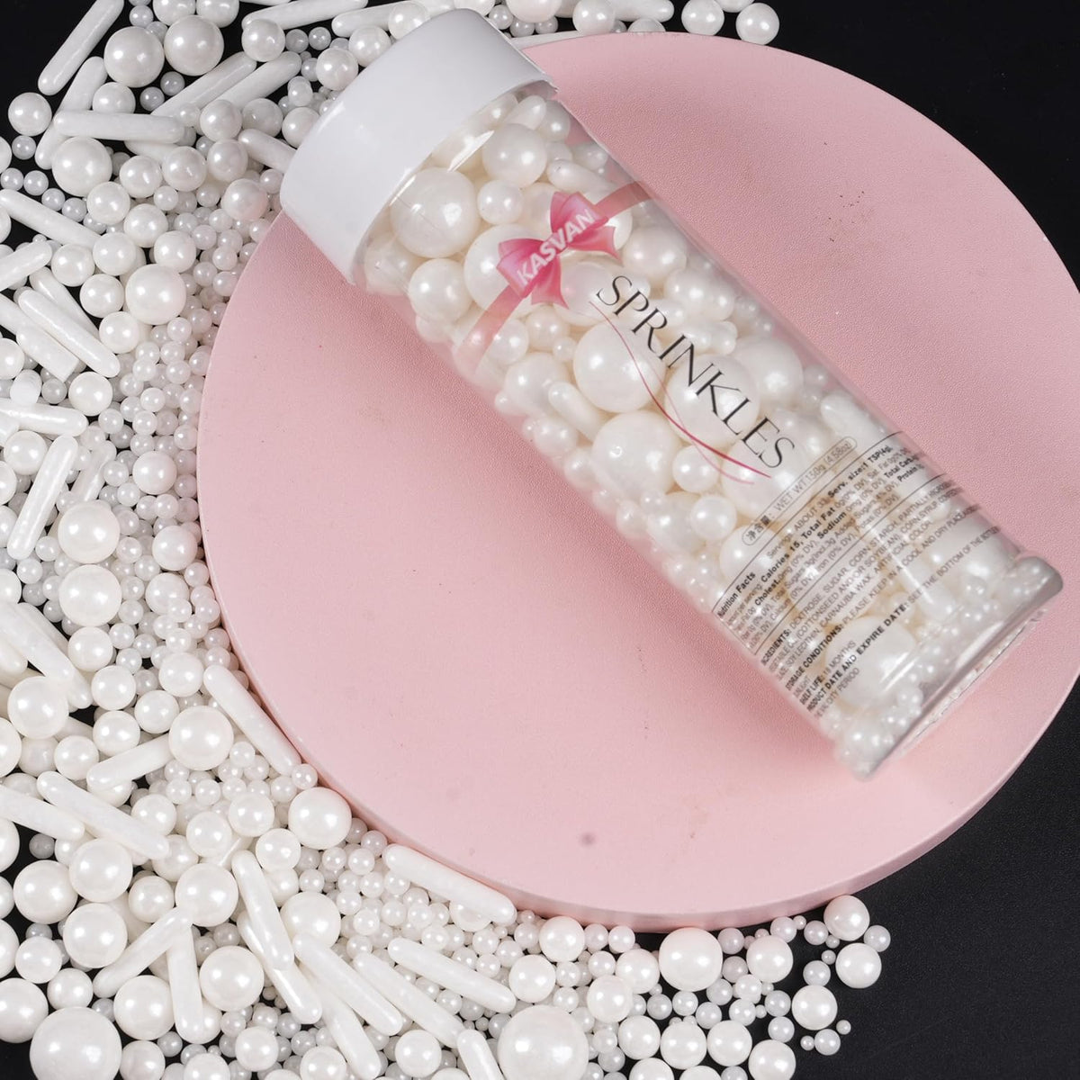 Kasvan White Mix Sugar Sprinkles - Edible Candy Pearls with 4-Claw Sprinkle Pen,118g/4.16 Oz, Gift