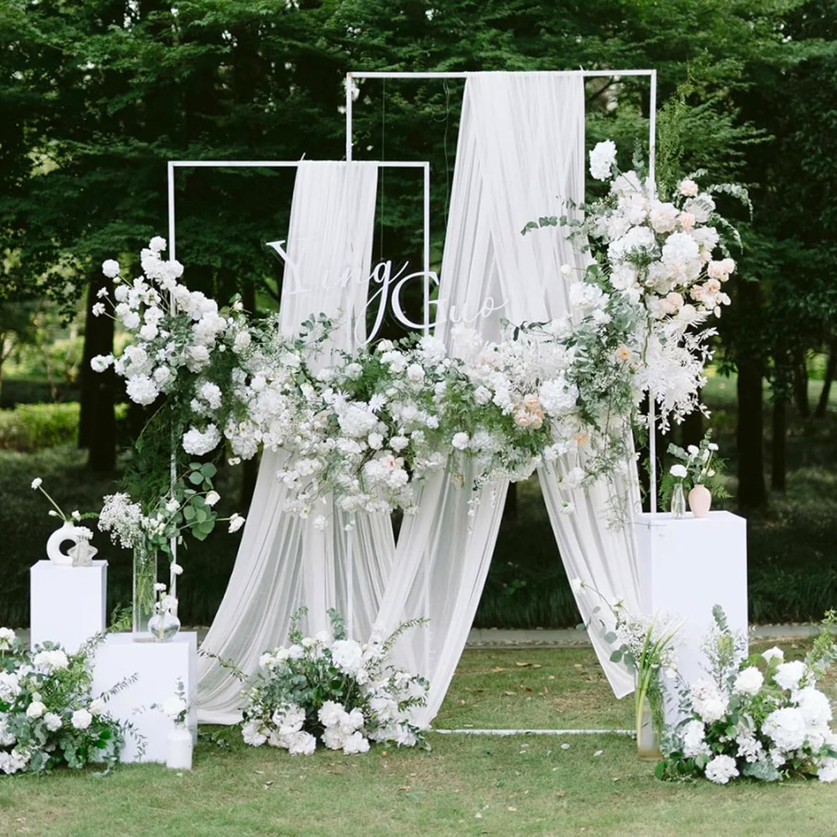 Wokceer Wedding Arch Draping Fabric 6 Panels 28.7" x 20FT White Sheer Fabric Backdrop Arch Draping