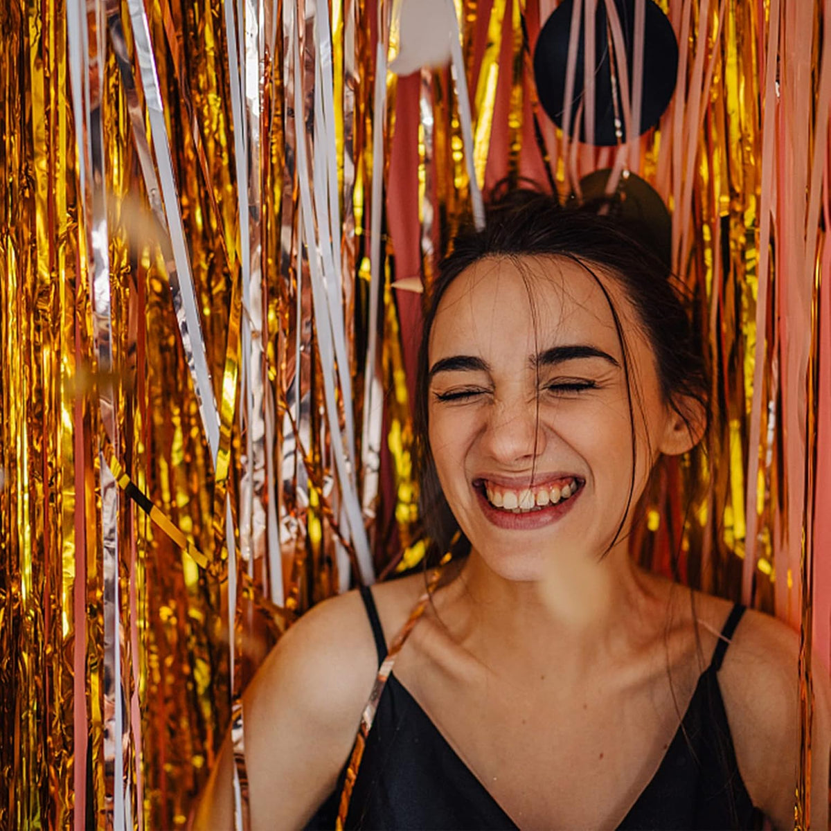 5 Pack Foil Curtain Backdrop Gold Metallic Tinsel Foil Fringe Curtains Photo Booth Props for