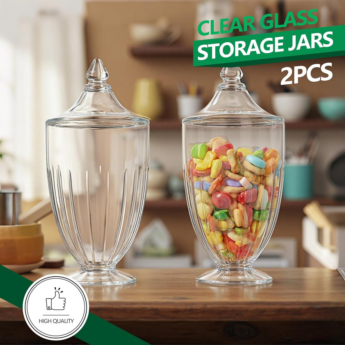 ZEERSHEE 2 Pack 26oz Glass Candy Jars with Lids Clear Decorative Storage Jar for Candy Cookies