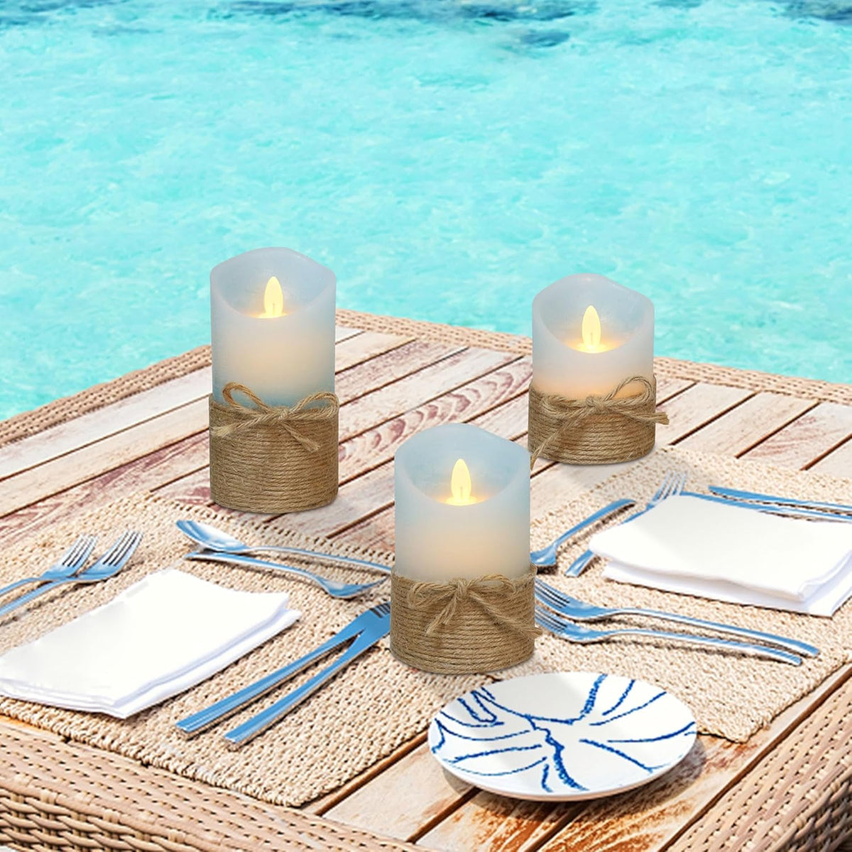 Silverstro Nautical Decor Ocean Blue Flameless Candles - Home Christmas Farmhouse Summer