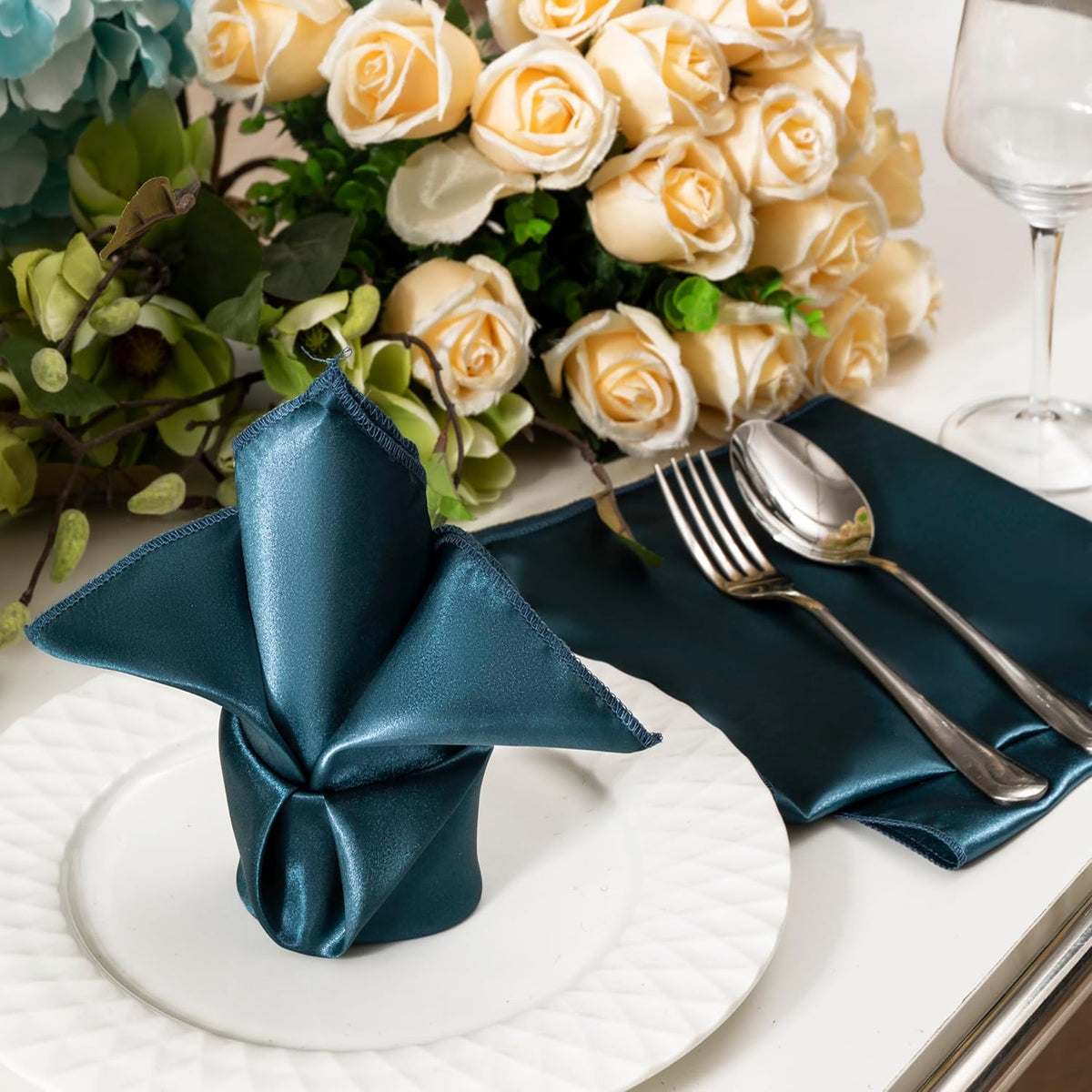 36 Pack Square Satin Dinner Napkins, 16x16 Inches Silky Soft Smooth Table Cloth Napkins for