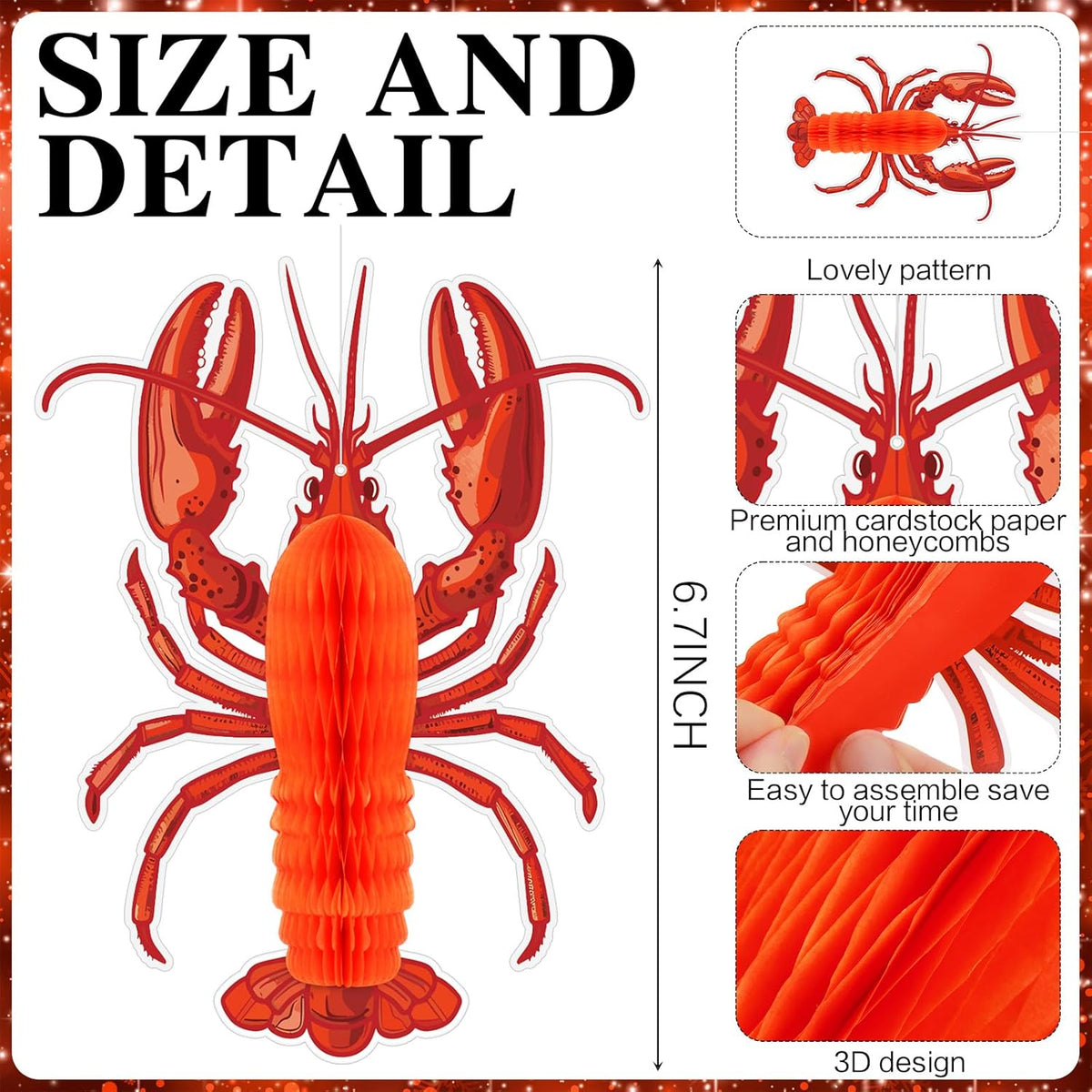 Jetec 6 Pcs Tissue Crab Lobster Honeycomb Centerpiece Hanging Crab Lobster Party Decorations Table