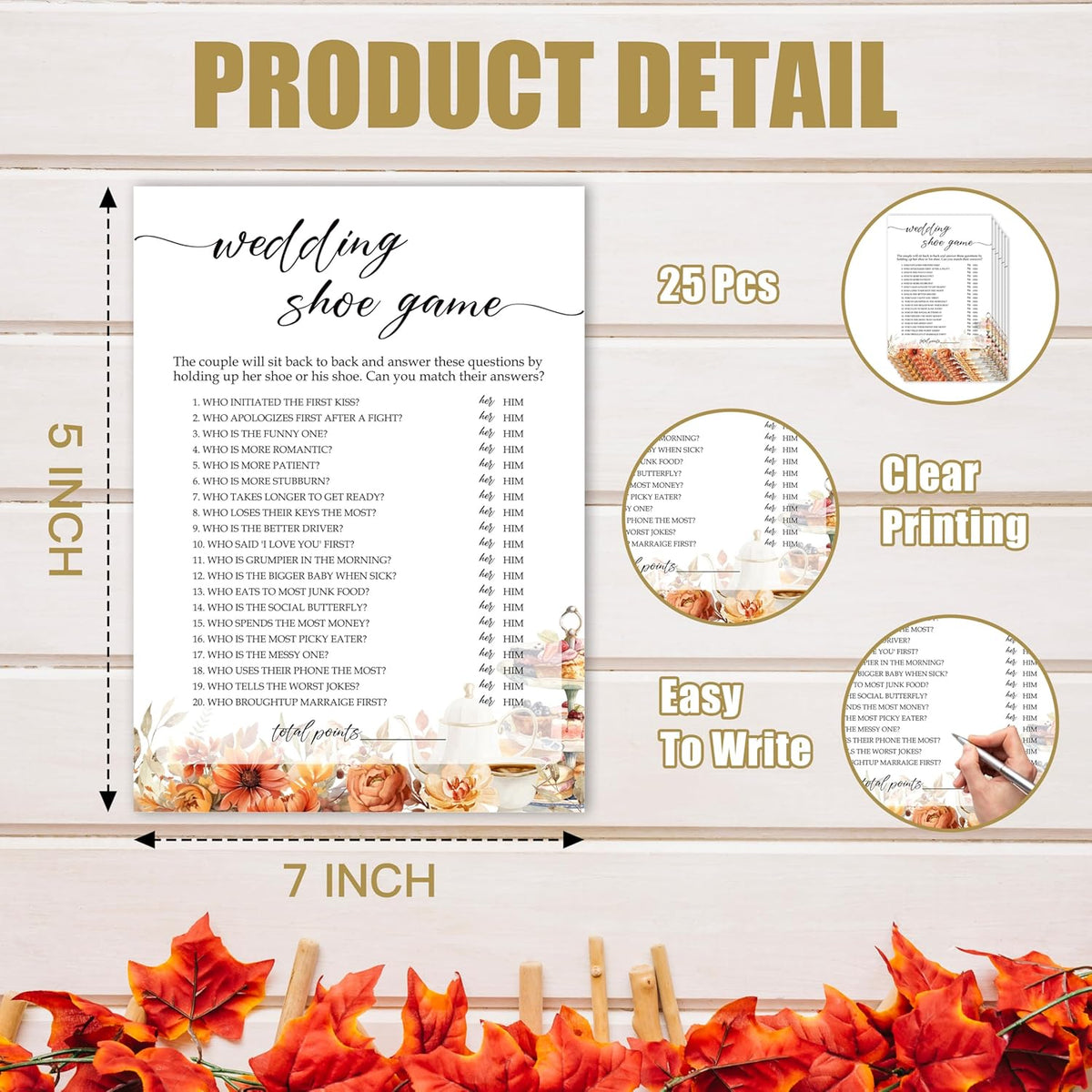 Fall Bridal Shower Games Cards, Wedding Shoe Wedding Bachelorette Party Games, Fall in Love Bridal