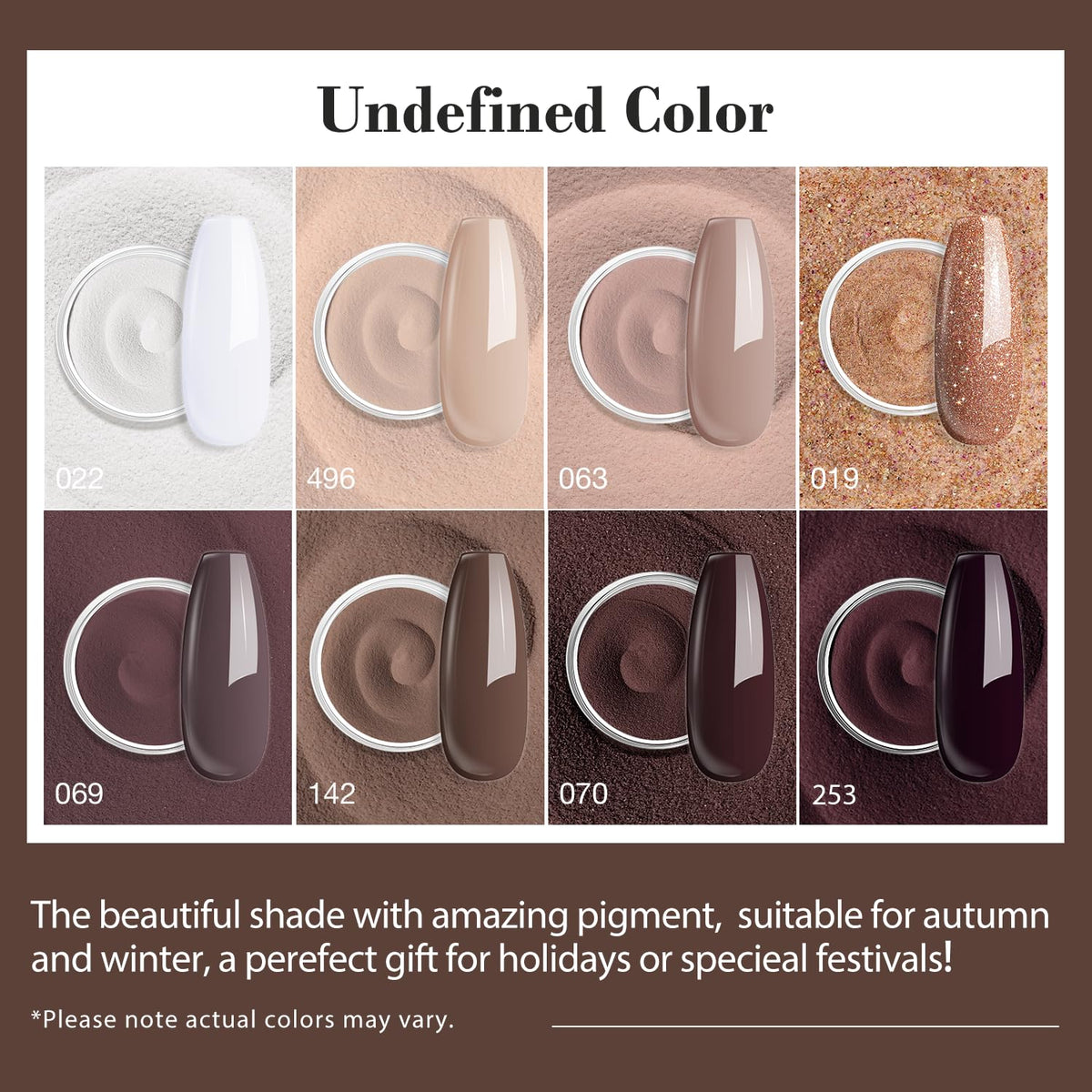 AZUREBEAUTY 30Pcs Dip Powder Nail Kit Starter, 8 Colors Fall Nude Brown Glitter Purple Nude with