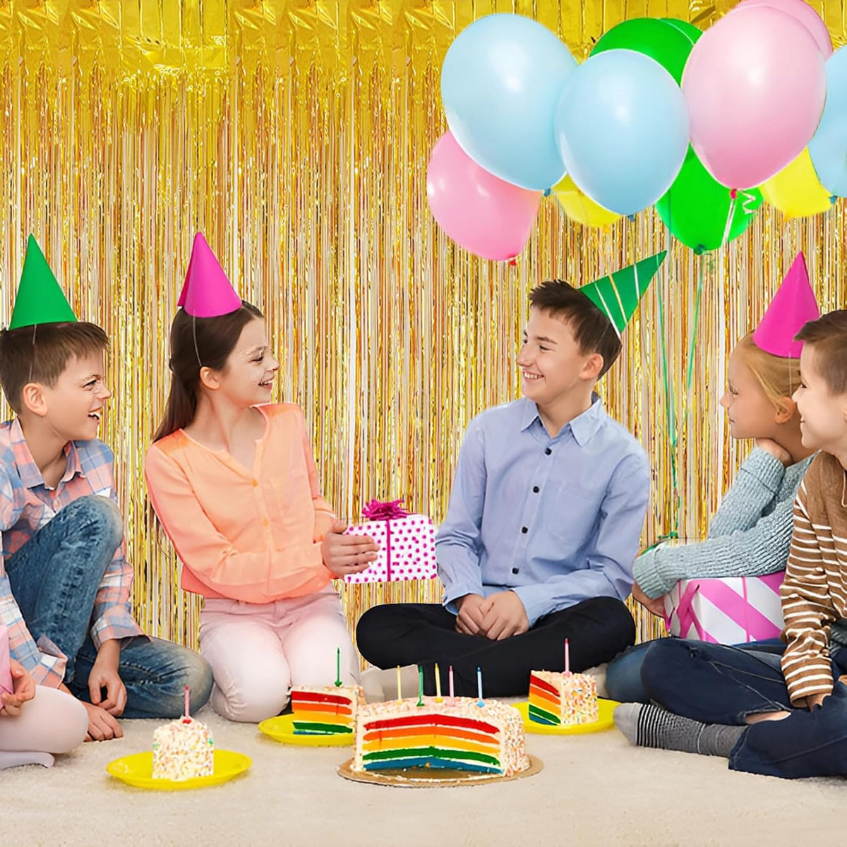 Gold Foil Fringe Curtain 3.3×8.3FT 2 Packs, Metallic Tinsel Curtains Party Streamers for Birthday