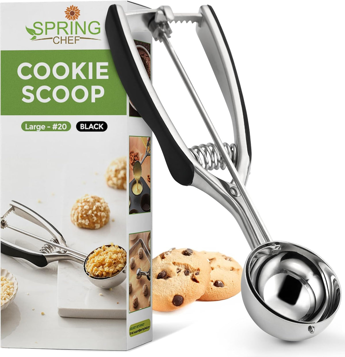 Spring Chef Large #20 Stainless Steel Cookie Scoop for Baking, Multifunctional Cookie Dough Scoop