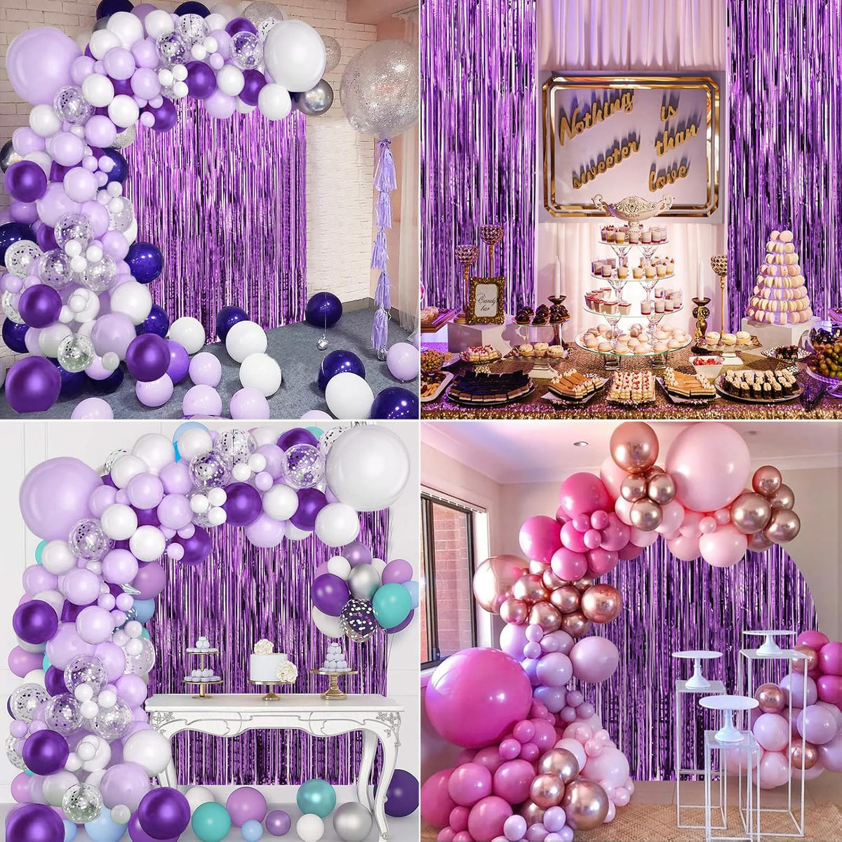 Crosize 7 Pack 3.3 x 9.9 ft Purple Foil Fringe Backdrop Curtain, Streamer Backdrop Curtains
