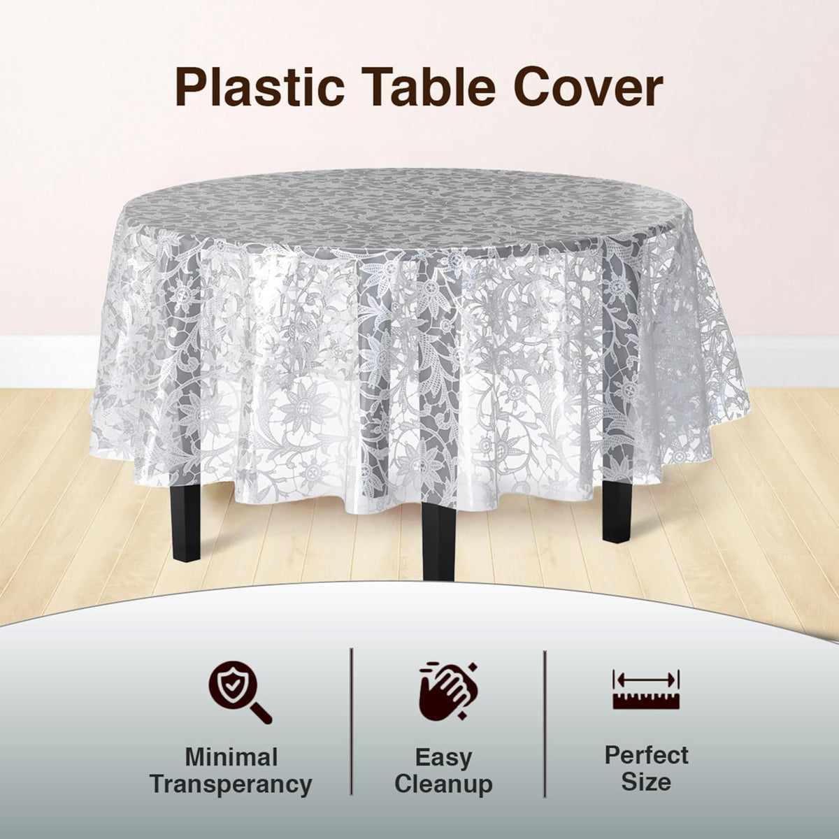 Exquisite Lace Table Cloth Round Table Plastic 12-Pack Lace Tablecloth Round 84" | White Floral