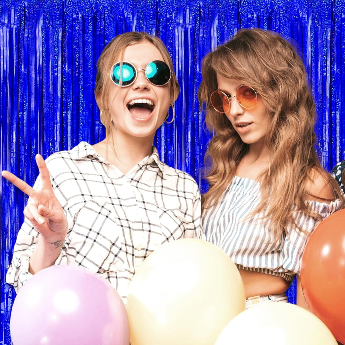 3 Pack Blue Foil Fringe Curtain Backdrop, 3.28Ft x 8.2Ft Metallic Tinsel Foil Fringe Streamer