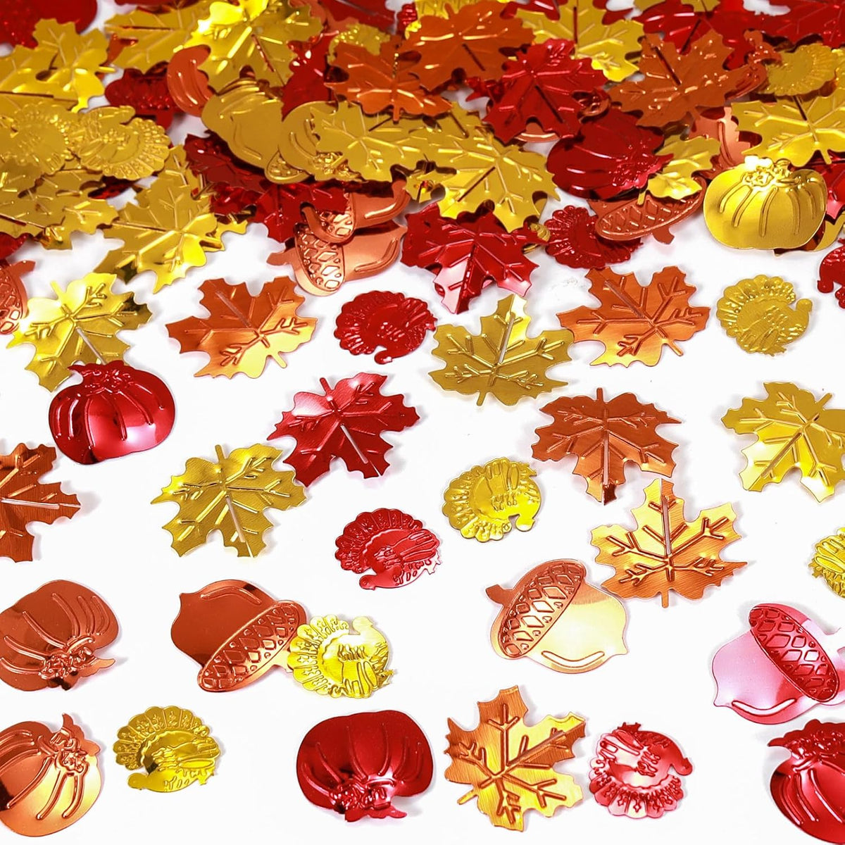 200 Pieces Fall Confetti, Thanksgiving Maple Leaves, Turkey, Pumpkin, Acorn Sprinkles Foil Metallic