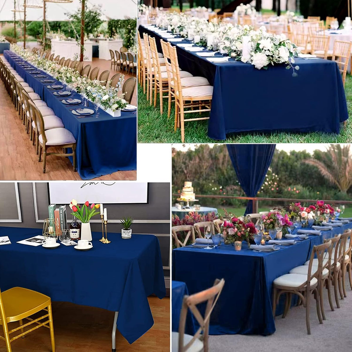 10 Pack Navy Blue Tablecloths for 8ft Rectangle Tables 60 x 126 Inch - Polyester Table Cover Stain