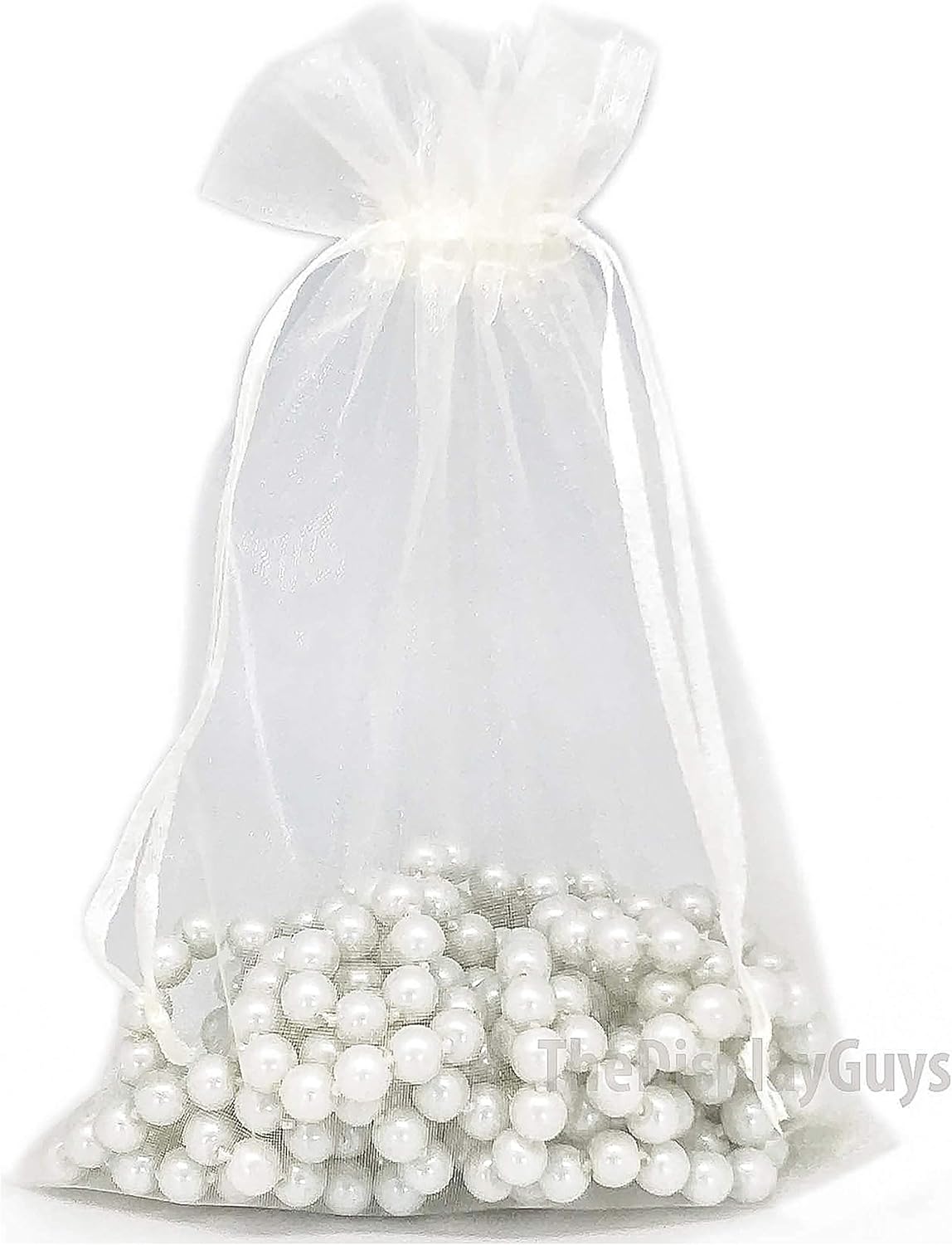 TheDisplayGuys 48-Pack 6x8 Cream/Beige Sheer Organza Gift Bags with Drawstring, Jewelry Candy Treat