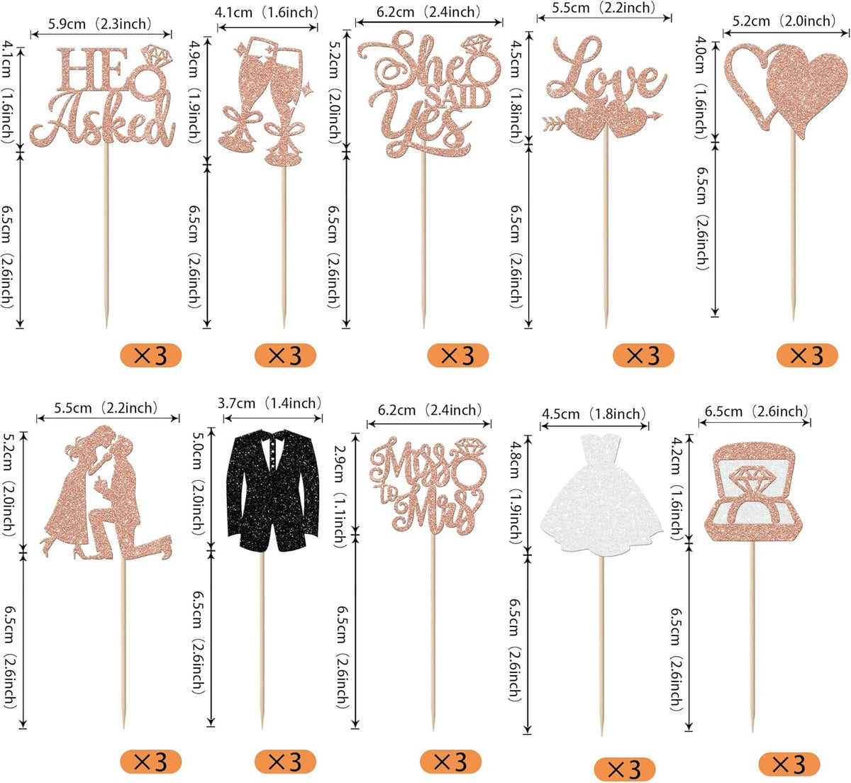 30 Pack Bride to be Cupcake Toppers Glitter Diamond Ring I Do Love Cupcake Picks Miss to Mrs He