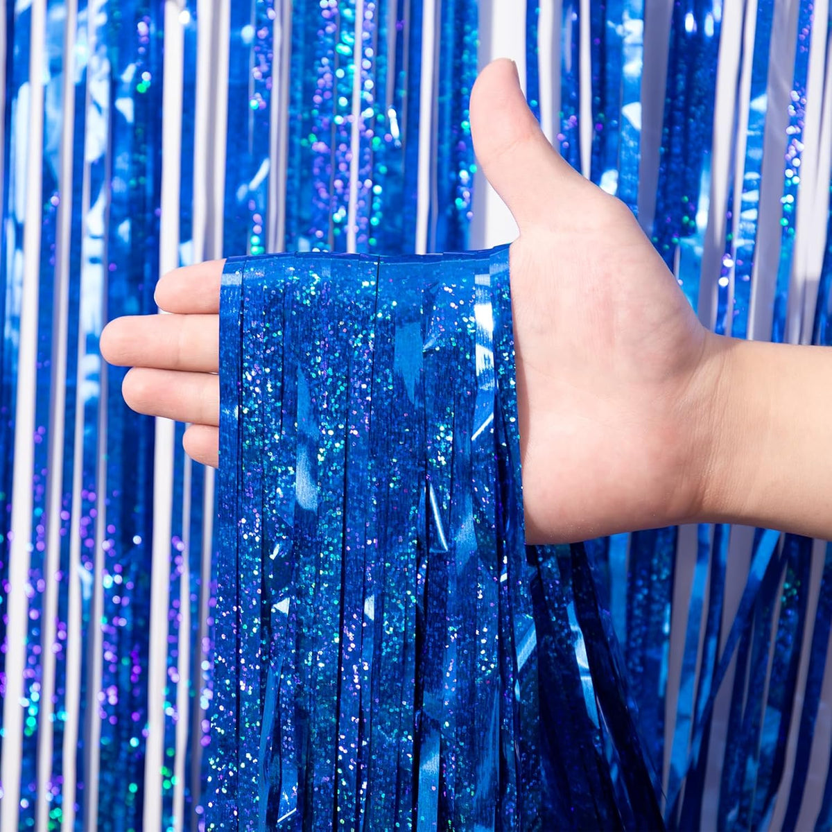 2 Pack Blue Tinsel Foil Fringe Curtains, Blue Party Decorations, Metallic Tinsel Party Streamers
