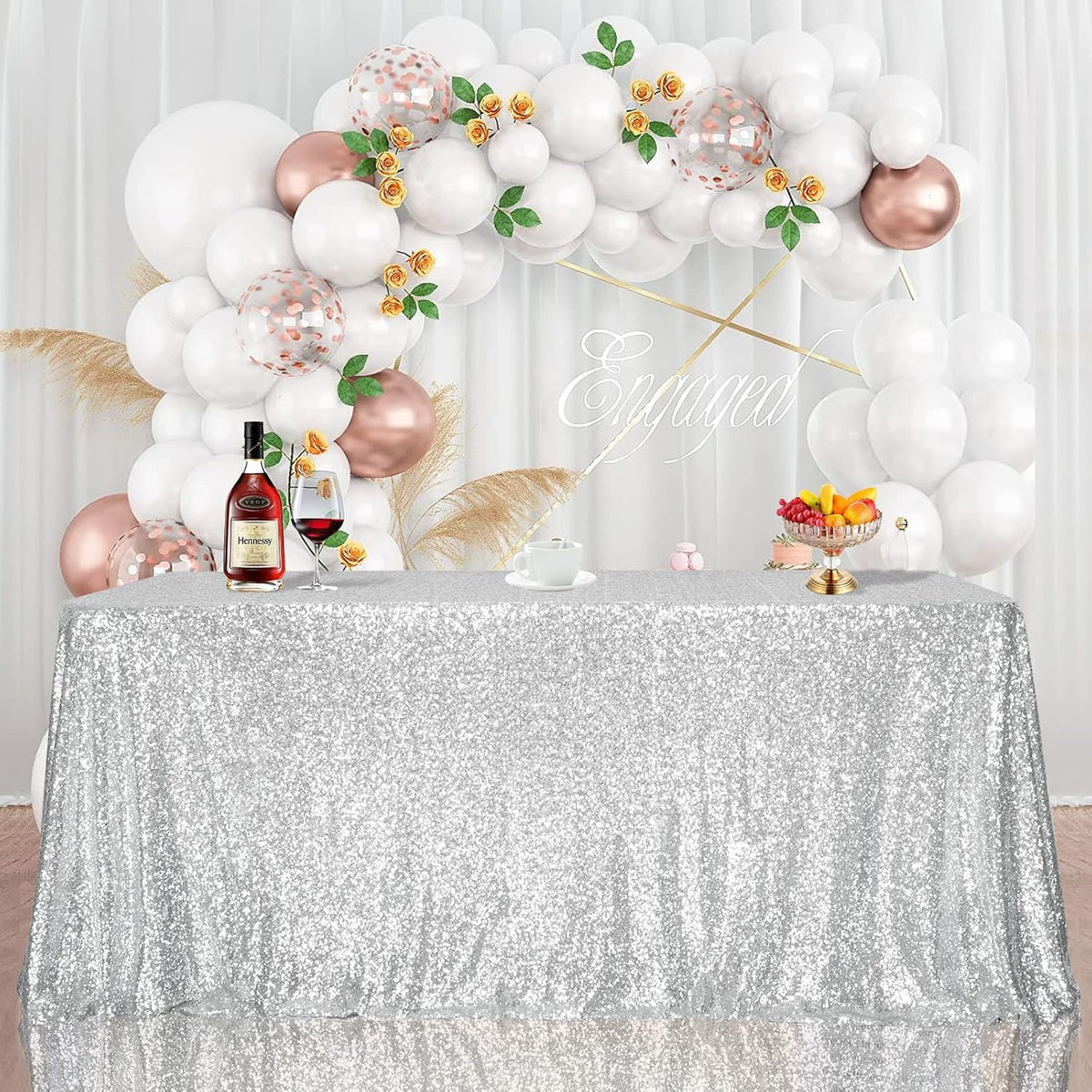 SquarePie Sequin Tablecloth 60 x 120 Inch Silver Reflect Lights Bling Sparkly Table Cloth for