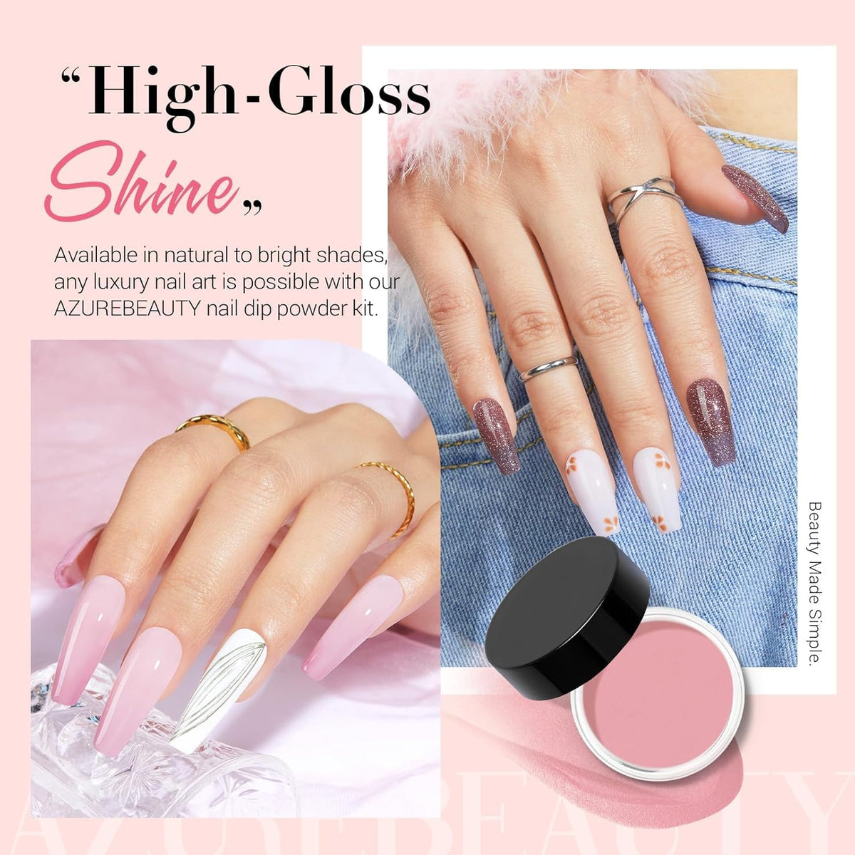AZUREBEAUTY Dip Powder Nail Kit with Electric Nail Drill, 24 Colors Nude Pink Glitter Nail Powder