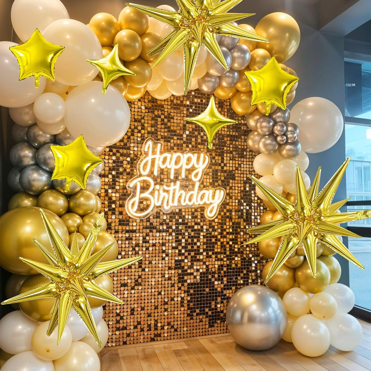 Gold Star Balloon,16Pcs Star Foil Balloons Set with 22Inch Explosion Spike Cone Balloons and 10Inch