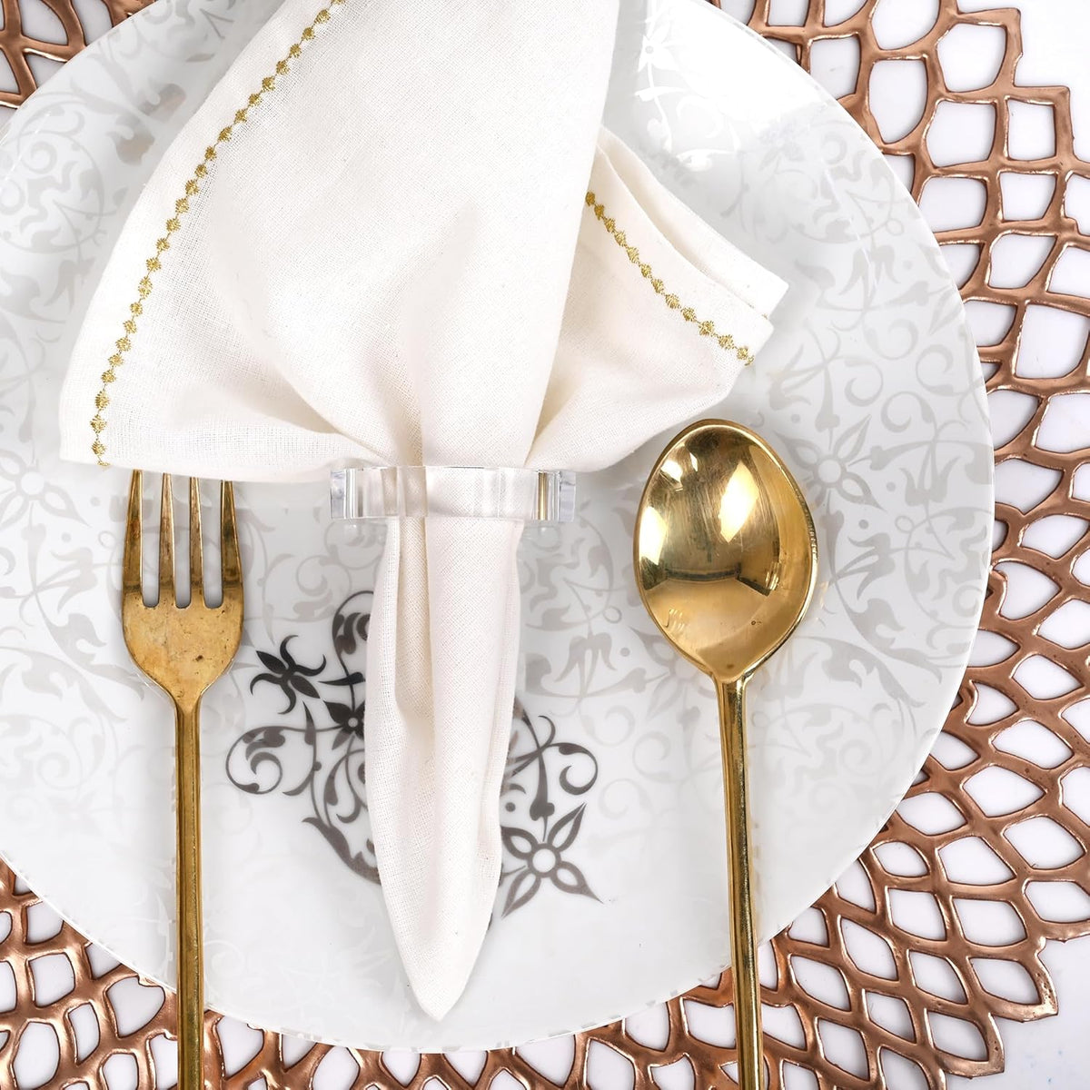 Acrylic Napkin Rings Set of 12 - Octagon Transparent Design for Christmas, Thanksgiving, Holiday