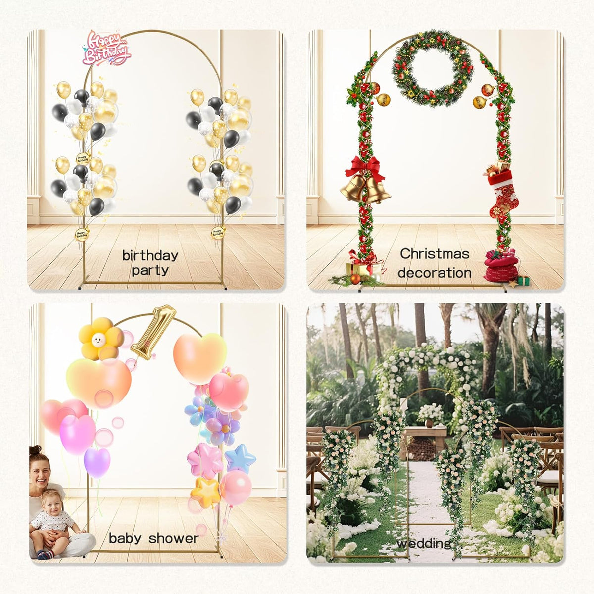 Metal Arch Backdrop Stand Set- Heavy Duty Rust-Proof Wedding Decoration Frame with Crossbar Base
