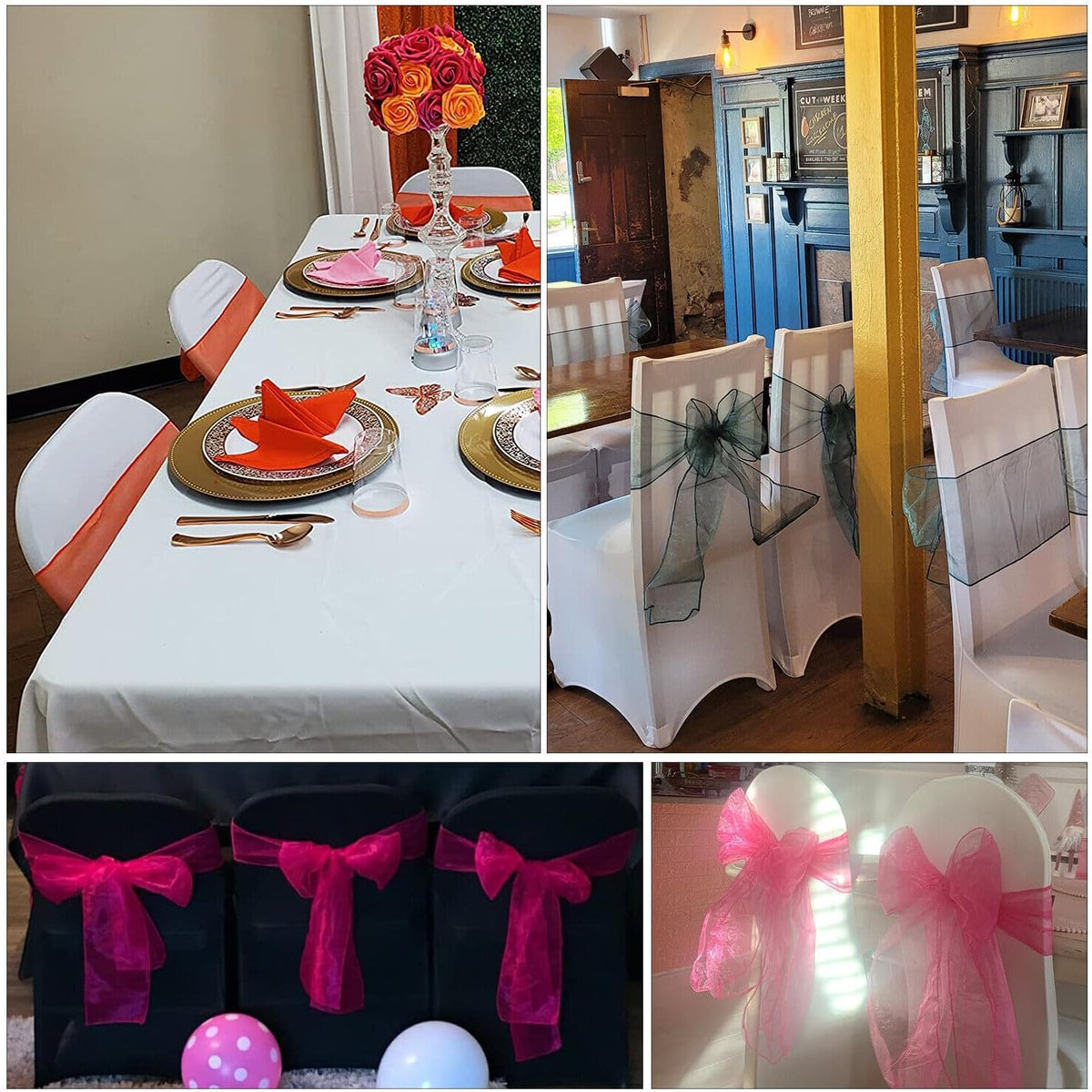 New Organza Chair Bow/Sash Décor for Wedding Reception Events Banquets Bows Decoration Sashes