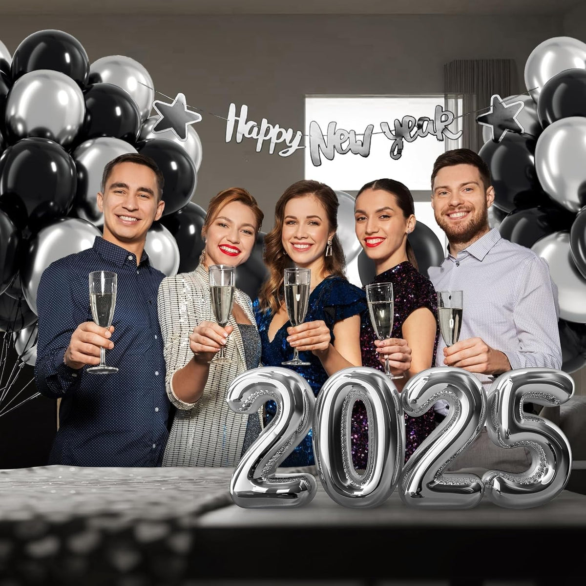 Black and Silver Balloons, 60pcs 12inch Black Metallic Silver Balloons for Graduation 2025 Birthday
