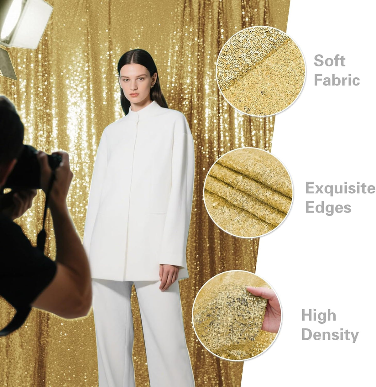 Gold Sequin Backdrop Curtain 4 Pieces 2FTx8FT Glitter Photography Backdrop for Party Wedding
