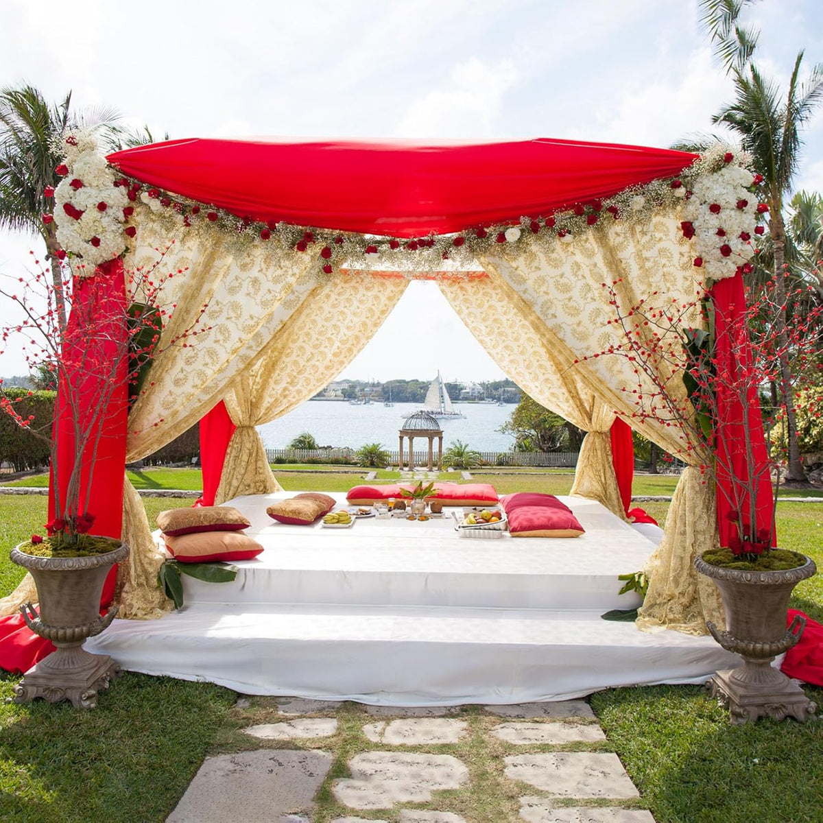 10ft x 10ft Red Backdrop Curtains for Parties, Fabric Satin Background Curtain with Rod Pockets for
