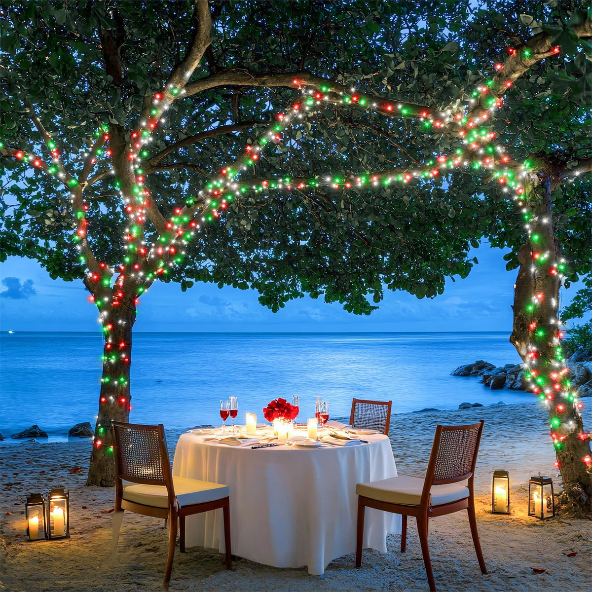 JMEXSUSS 500 LED Red White and Green Christmas Lights, 8 Modes 163ft String Light Plug in with