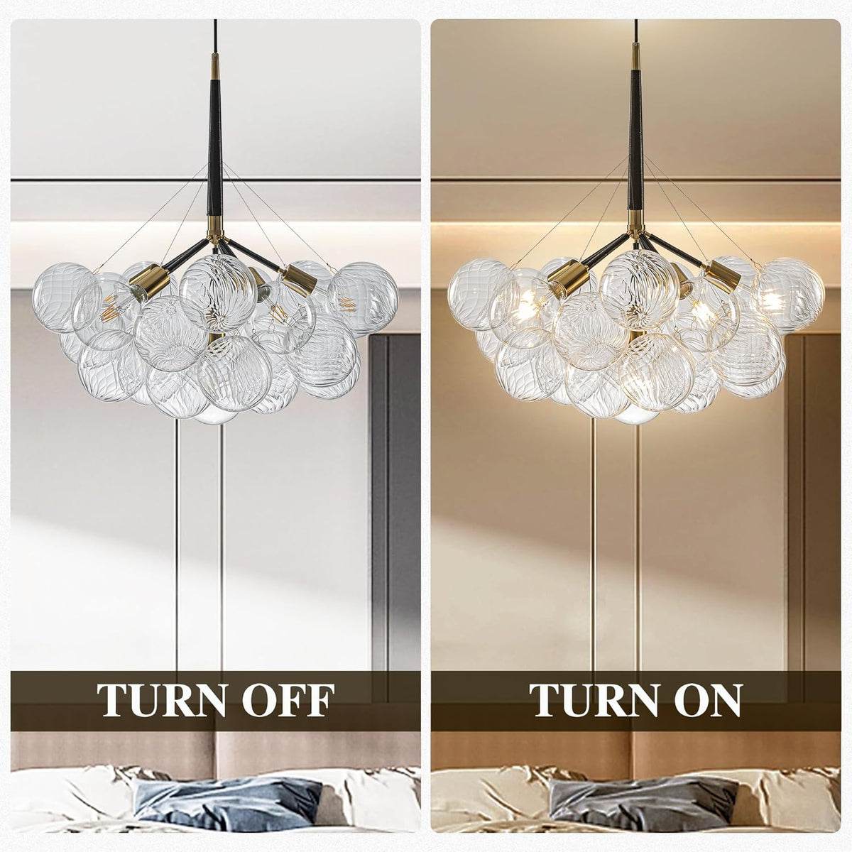 Modern Bubble Ball Swirled Glass Chandelier, Dia 24 inch Black and Clear Globe Blown Glass Small