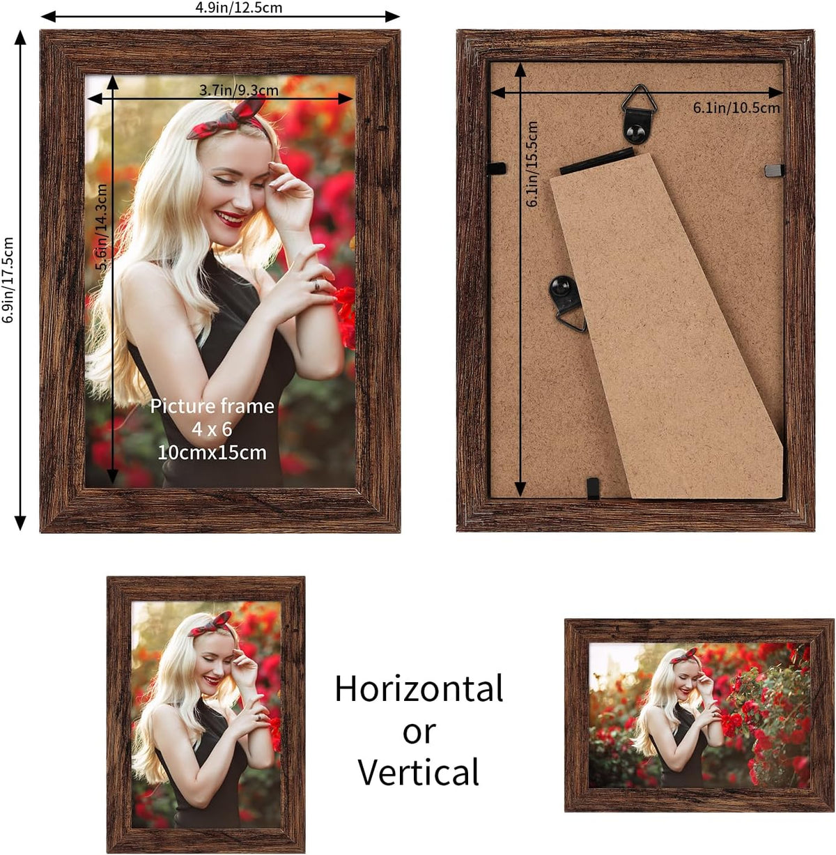 PETAFLOP Wooden Bulk 4x6 Picture Frame Set of 18, Rustic Brown Photo Frames Fits 4 by 6 for Wall or