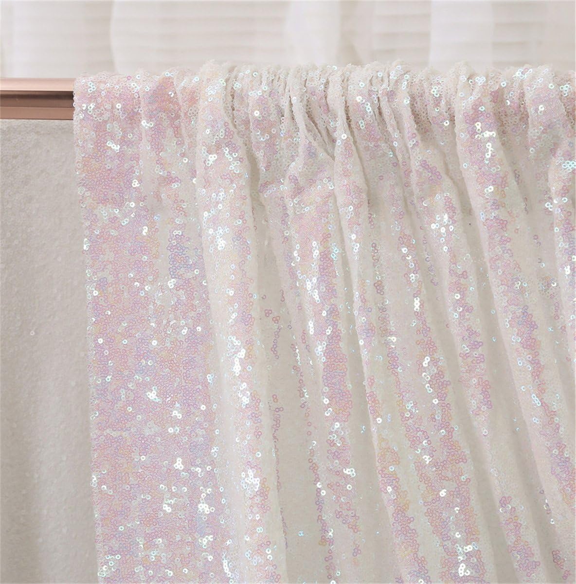 Eternal Beauty White Iridescent Sequin Backdrop, 10x10 Ft Glitter Background Curtains for Shimmer