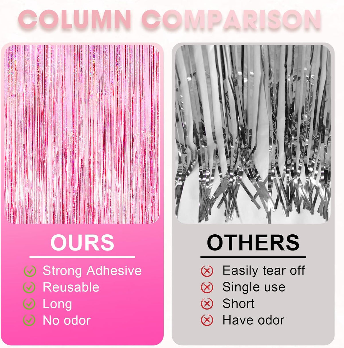 4 Pack 3.3x8.2 Feet Laser Pink Foil Fringe Backdrop Curtains, Tinsel Streamers Birthday Party