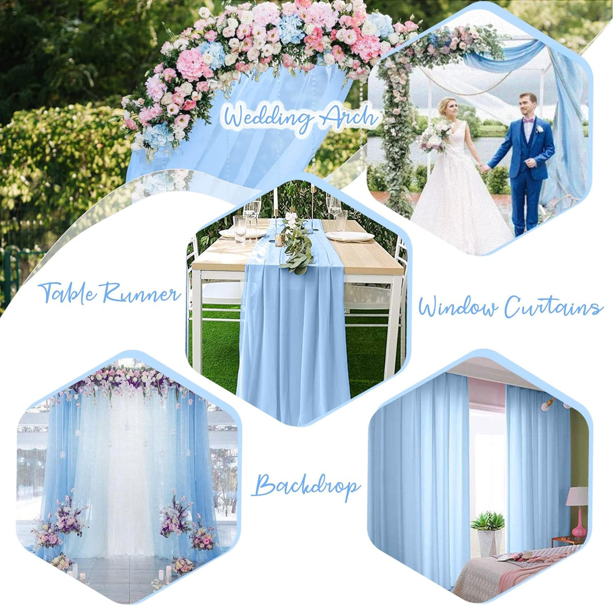 PARTISKY 10ftx7ft Blue Chiffon Backdrop Curtains, Wrinkle-Free Sheer Fabric Photo Drapes for