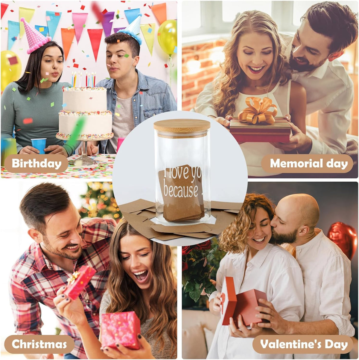 Love Notes Jar Love You Because Jar with 100 Note cards and 1 Pen, Christmas Anniversary Birthday