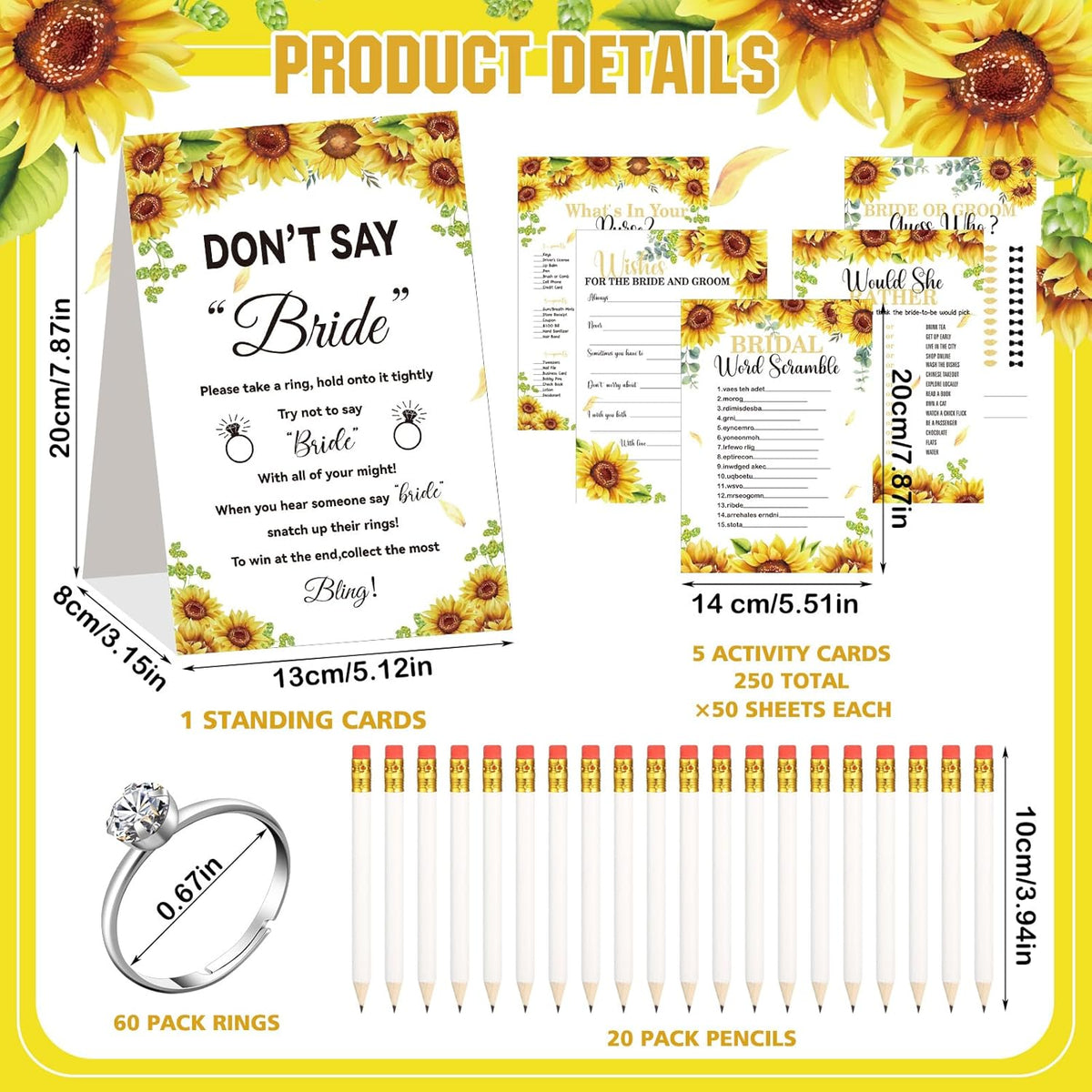 Estune 331 Pcs Bridal Shower Games Supplies, 5 Sets 250 Pcs Wedding Cards 1 Put a Ring on It Bridal