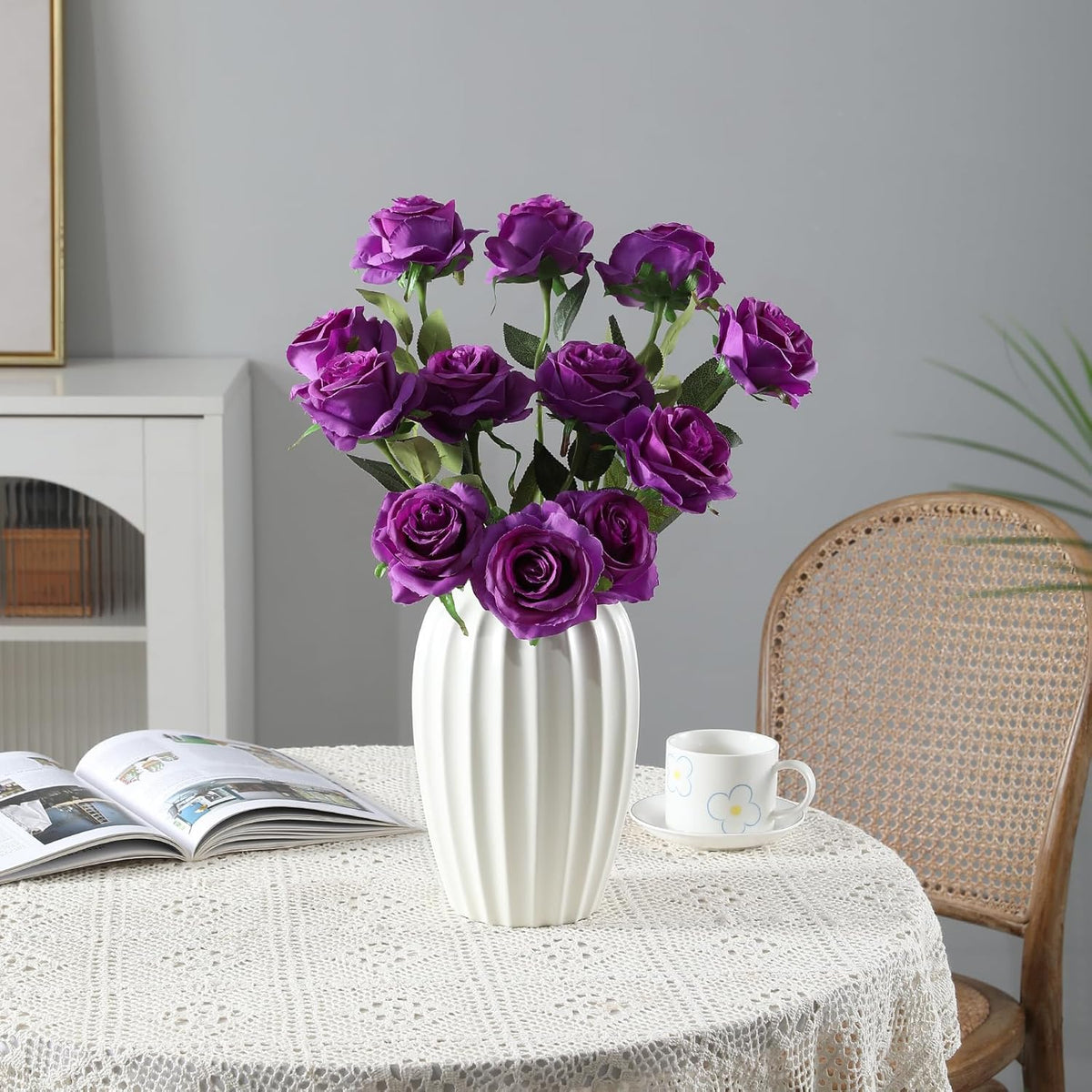 Tifuly Purple Roses Artificial Flowers - 12 pcs Realistic Single Long Stem Fake Silk Roses Bouquet