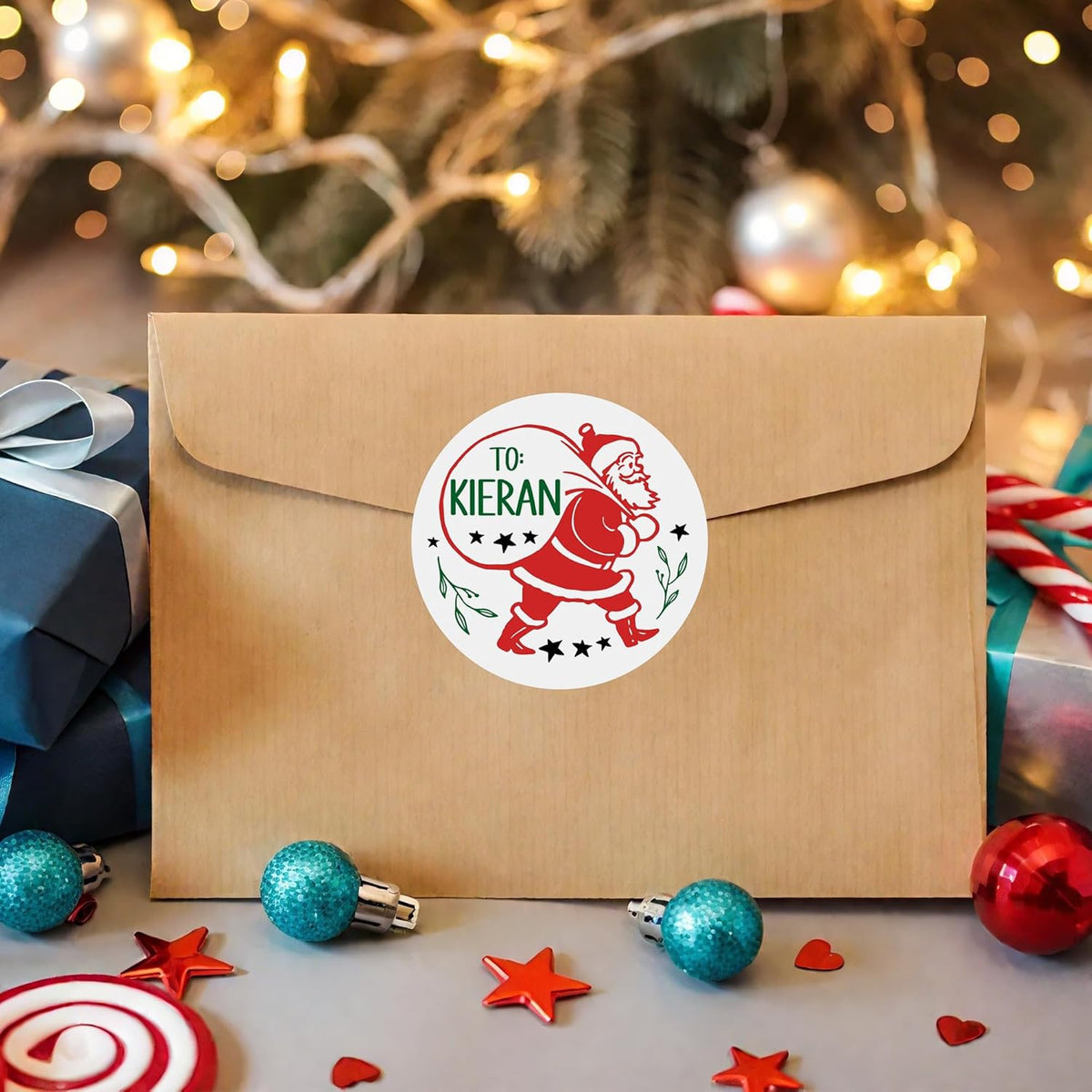 callie Personalized Christmas Stickers - Custom Name, 1.97 Inch Santa Deer Design Waterproof Merry