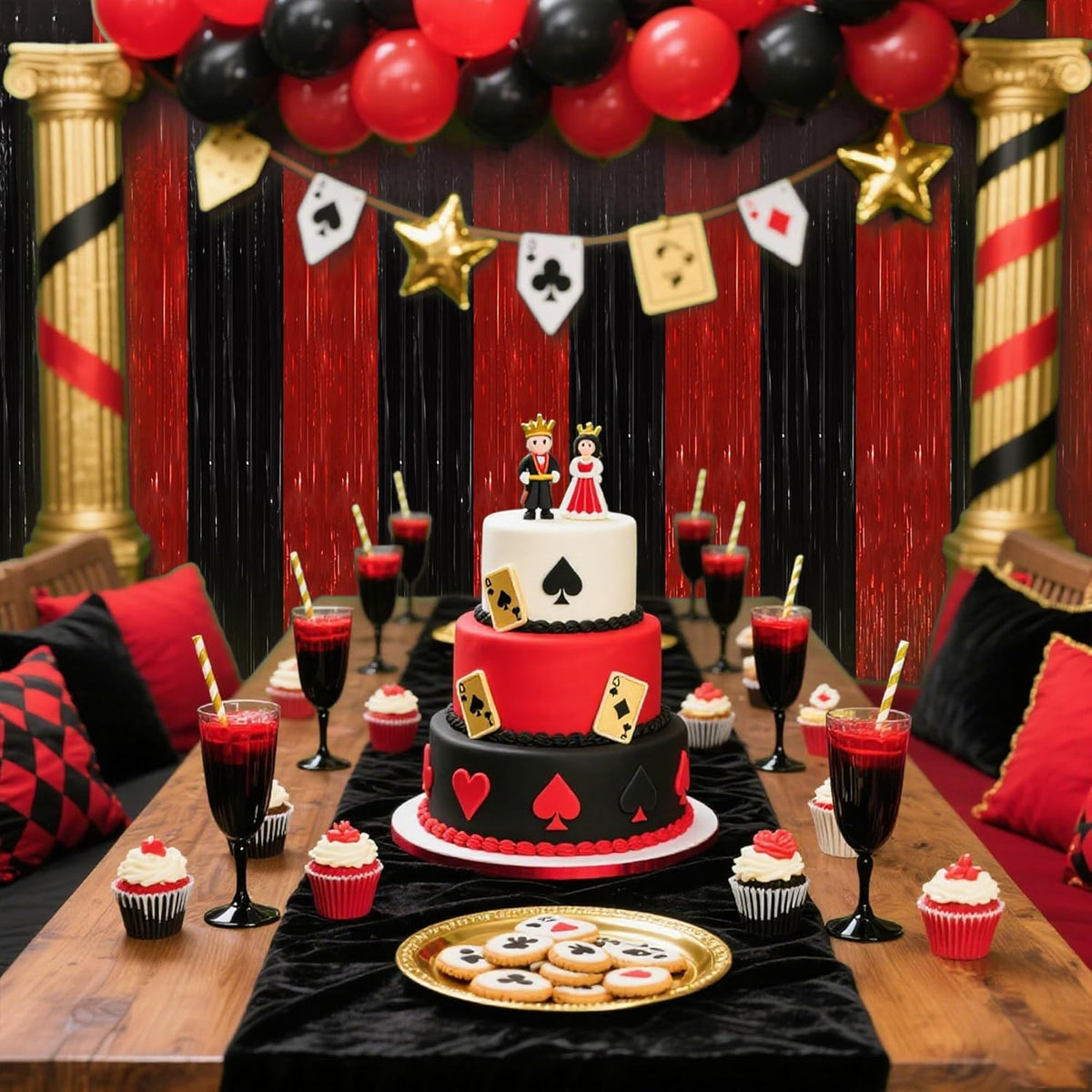 TONIFUL 2Pcs Black Red Door Streamers,Green Photo Booth Backdrop,Metallic Streamers Green Foil