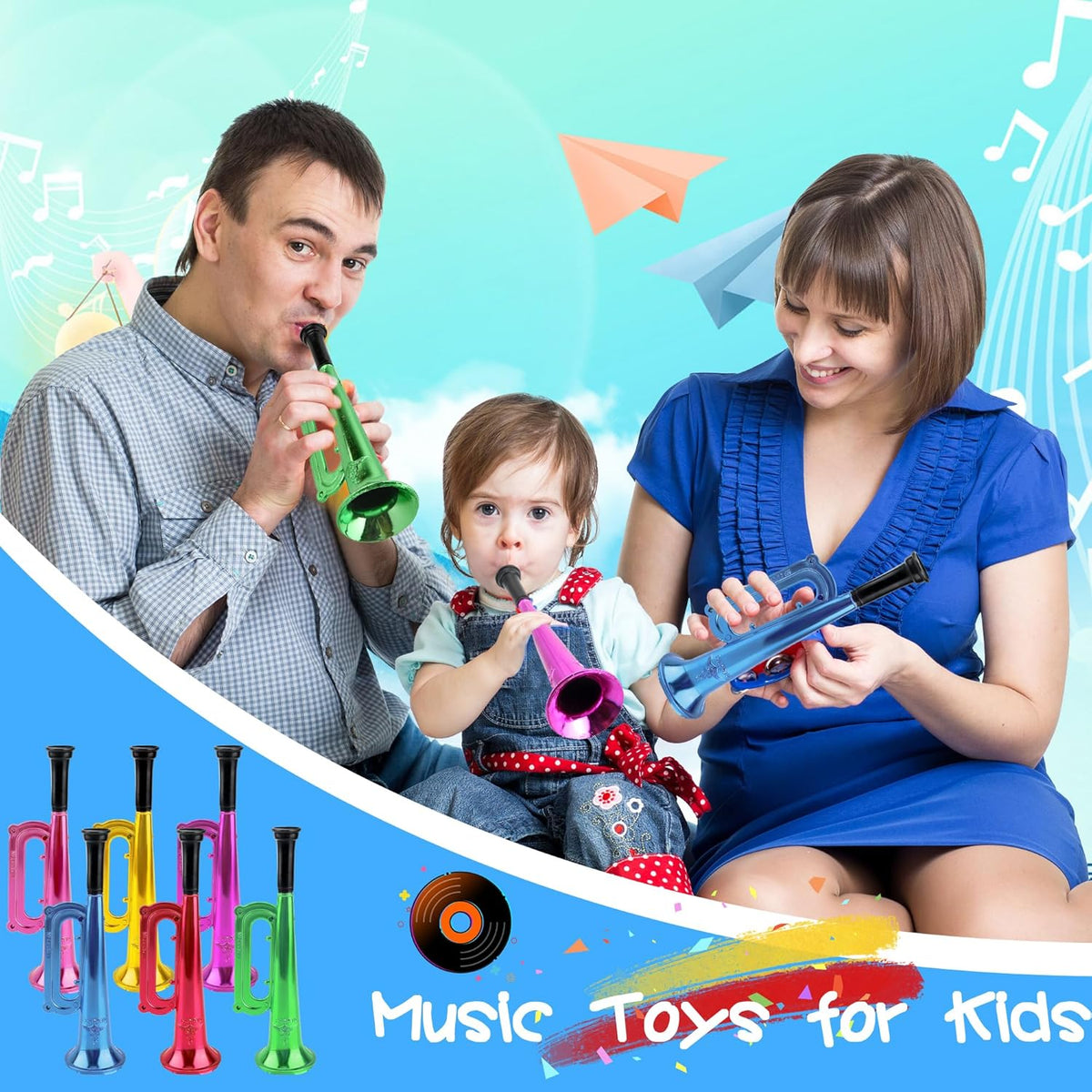 18 Pack 7 Inch Kid Trumpet Instrument Mini Trumpet Toys Kids Horn Musical Instruments Musical