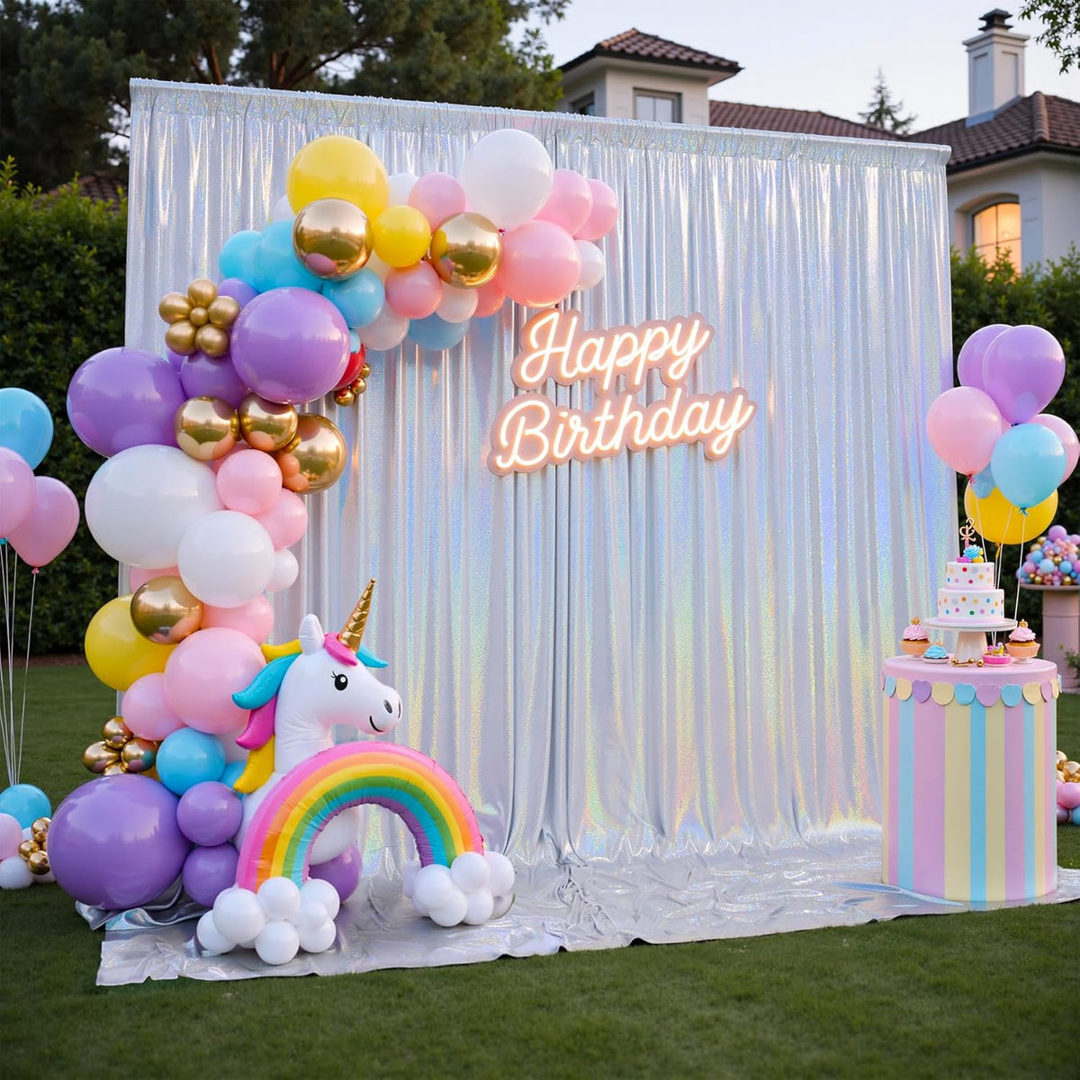 gogoparti 20x10FT Laser Silver Sequin Backdrop Curtain - 4 Panels of 5x10FT Wrinkle-Free Glitter
