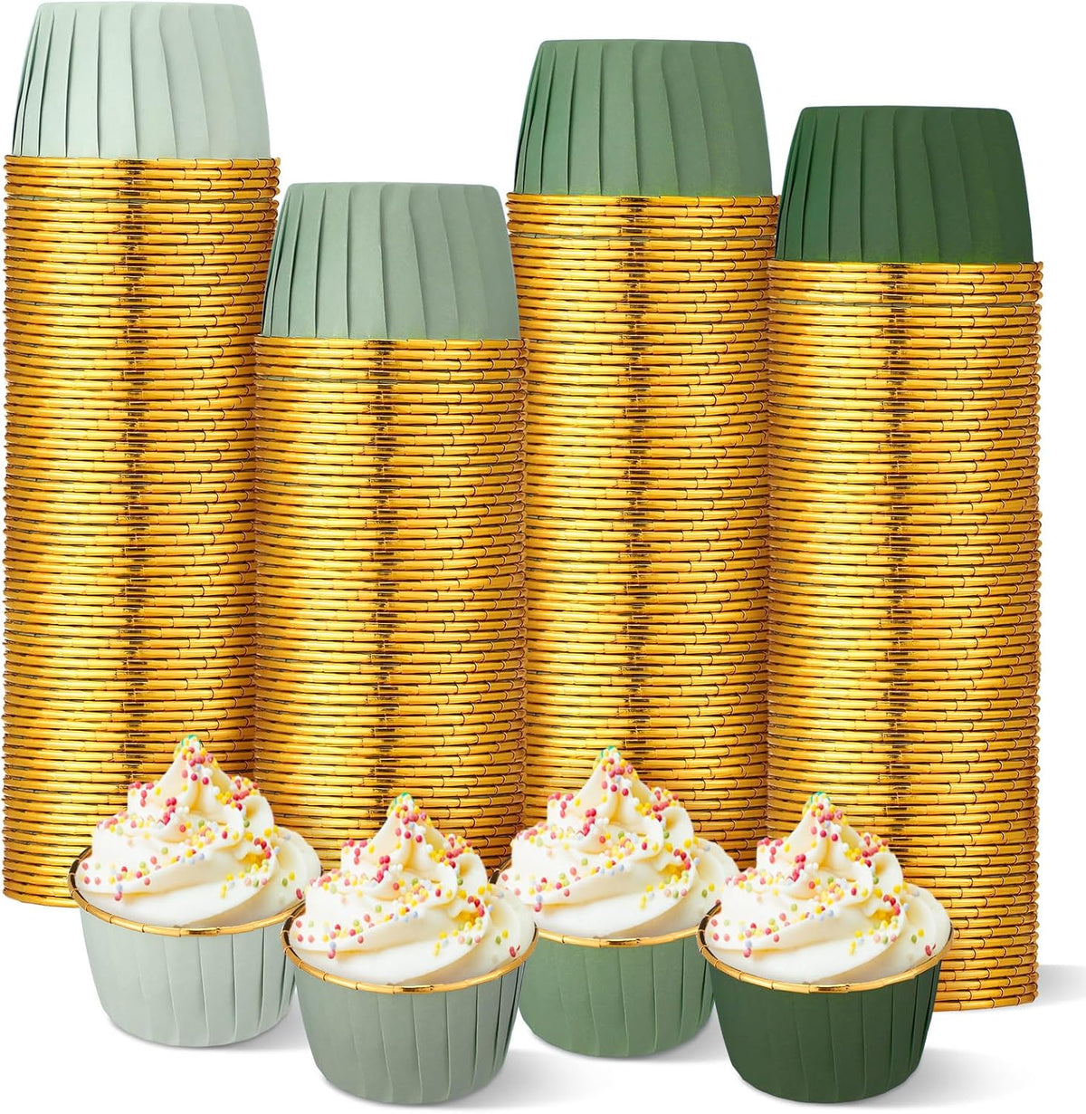 Geiserailie 100 Pcs Sage Green Cupcake Liners Gradient Green Cupcake Foil Wrappers Snack Bowls for
