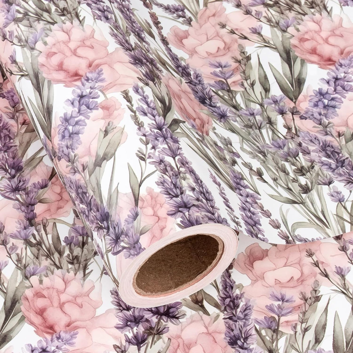 WRAPAHOLIC Kraft Floral Wrapping Paper - Mini Roll - 17 Inch x 16.5 Feet - Purple Lavender Flower