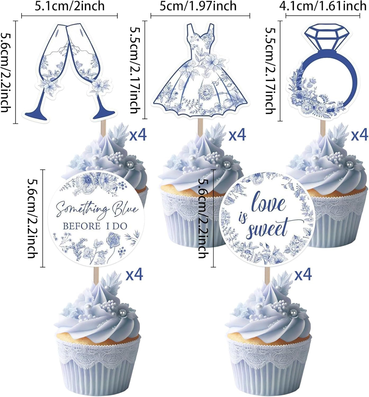 20PCS Something Blue Before I Do cupcake toppers,Something Blue Before I Do Bridal Shower