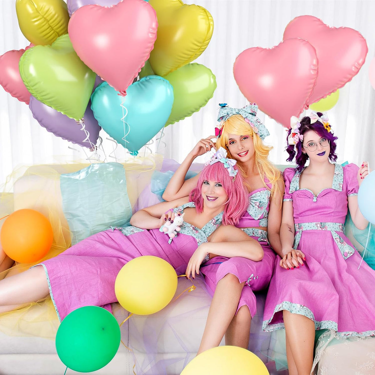 Biapian Pastel Heart Balloons, 10 Pcs Macaron Heart Shape - 18inch Pastel Pink Purple Green Teal