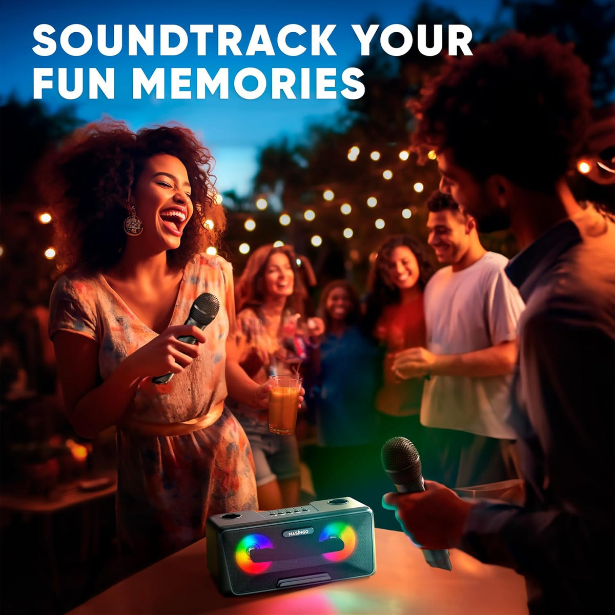 MASINGO Karaoke Machine for Adults and Kids with 2 Wireless Microphones, Portable Bluetooth Singing