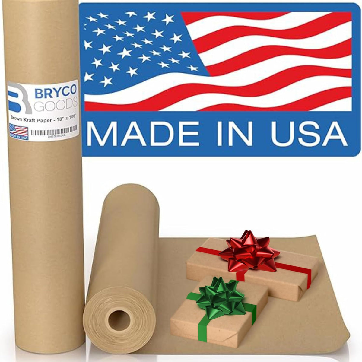 Bryco Goods 18" x 1200" Brown Kraft Packing Paper - USA Made - Versatile for Different Arts and