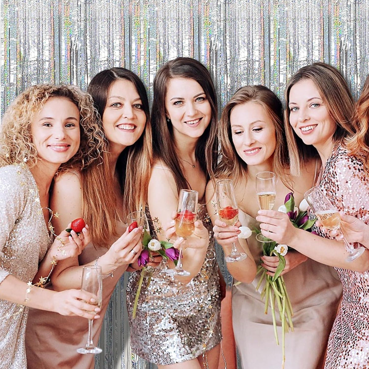Tinsel Curtain Party Backdrop Silver Birthday Decorations 2 Packs Glitter Foil Fringe Decor